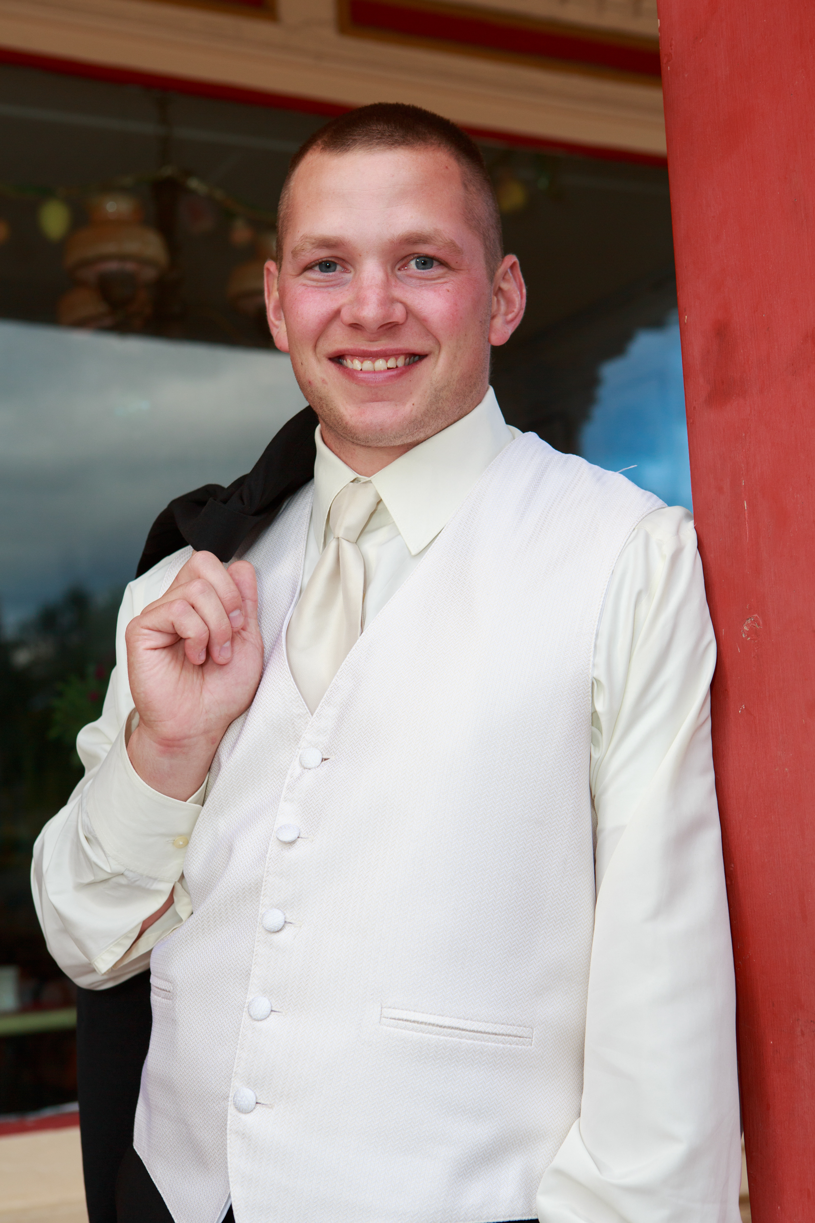 Wedding candid of groom in the Catskills