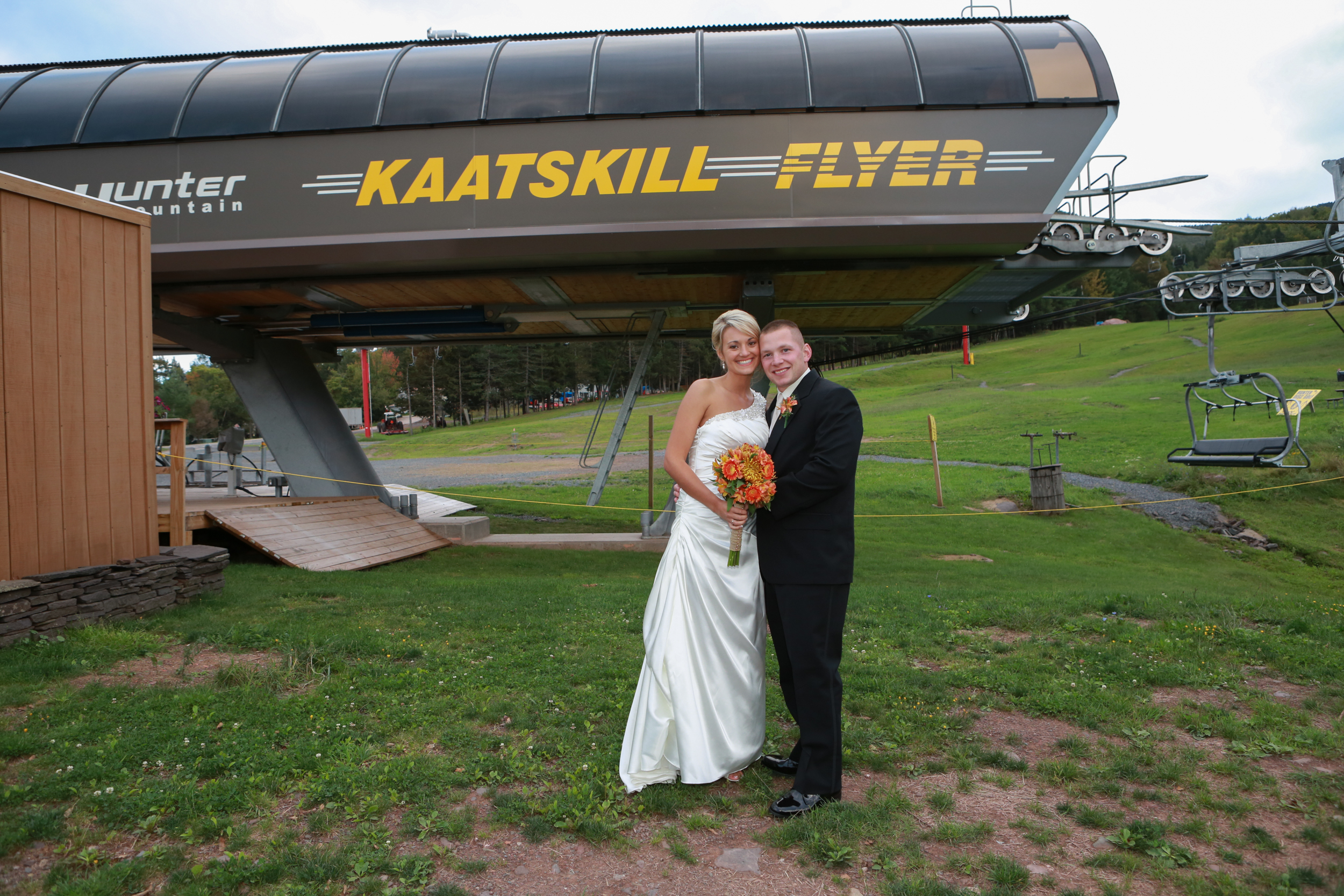 Wedding photo in front of the Kaatskill Flyer