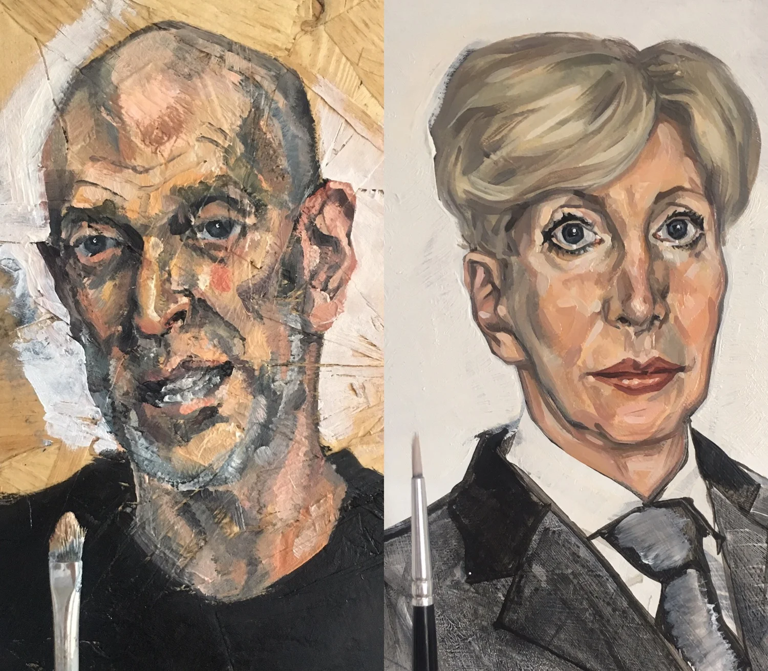 MC Spee painted with a hog hair brush and Frances with a nylon acrylic brush