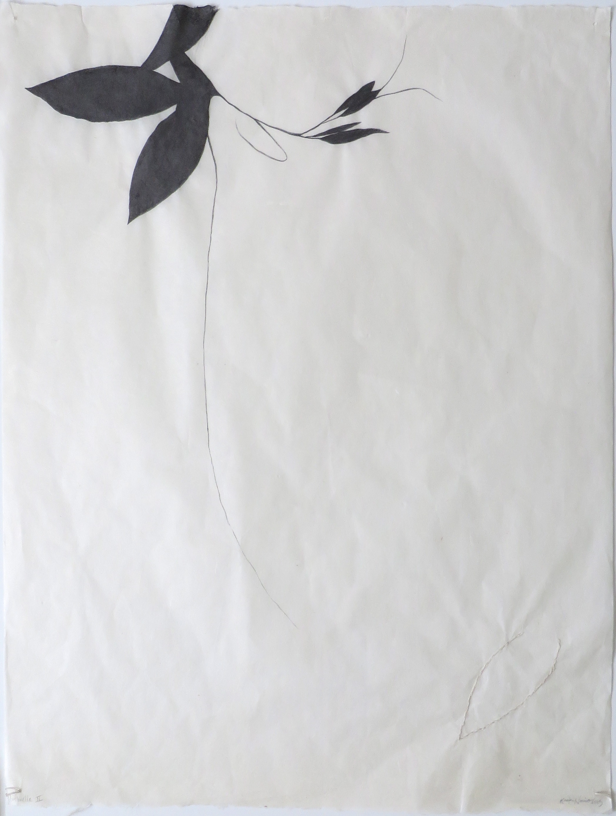 Umbrella II Graphite and embroidery on Sekishu, 25 x 19 inches, 2015.