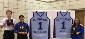 Eighth grade students Brendan McGinn, Vincenzo Frissora, and Amy Emswiler were honored for outstanding leadership, scholarship, and athleticism.