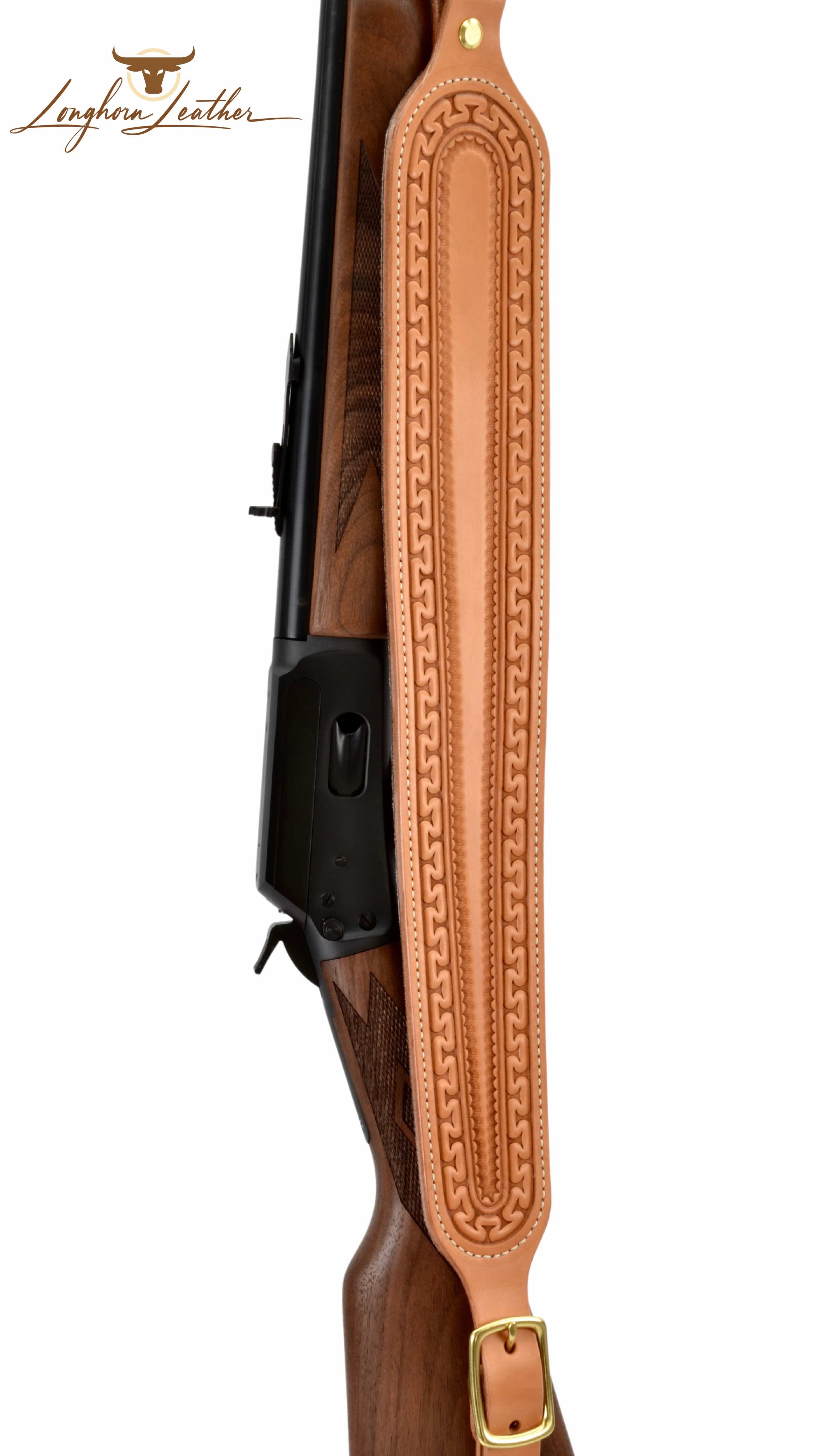 Custom leather rifle sling featuring the Yuma design.  Individually handcrafted at Longhorn Leather AZ