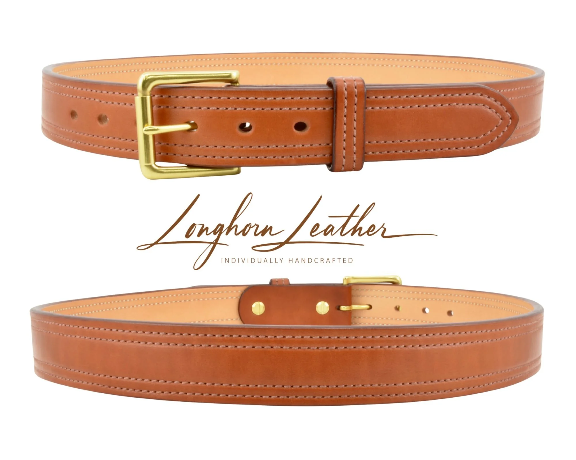 Double-Stitched  Design - Custom Leather Gun Belt (Chestnut)