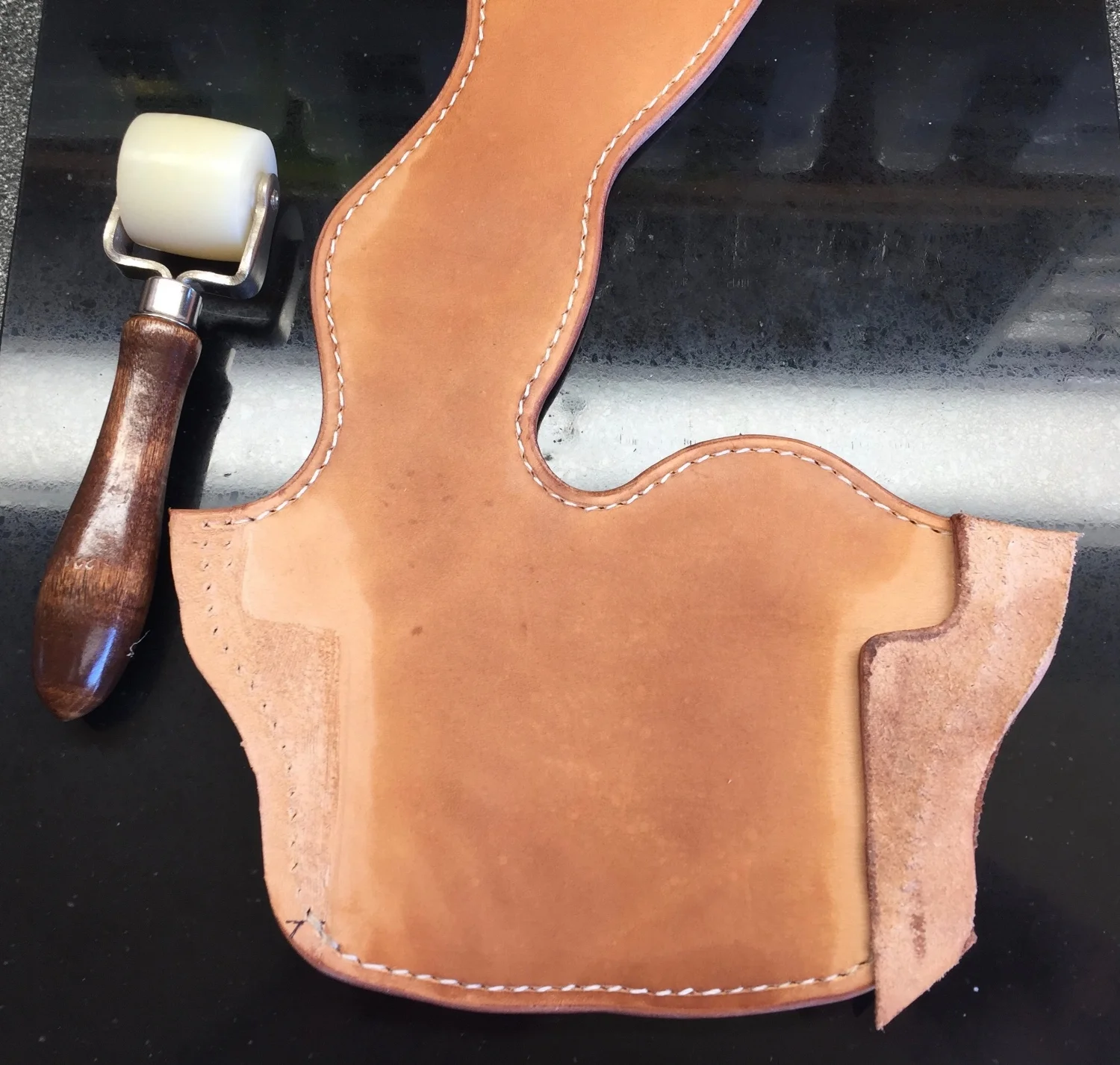 Welt Installed, Edges Beveled and Burnished, Stitching Wet Pressed Into Leather