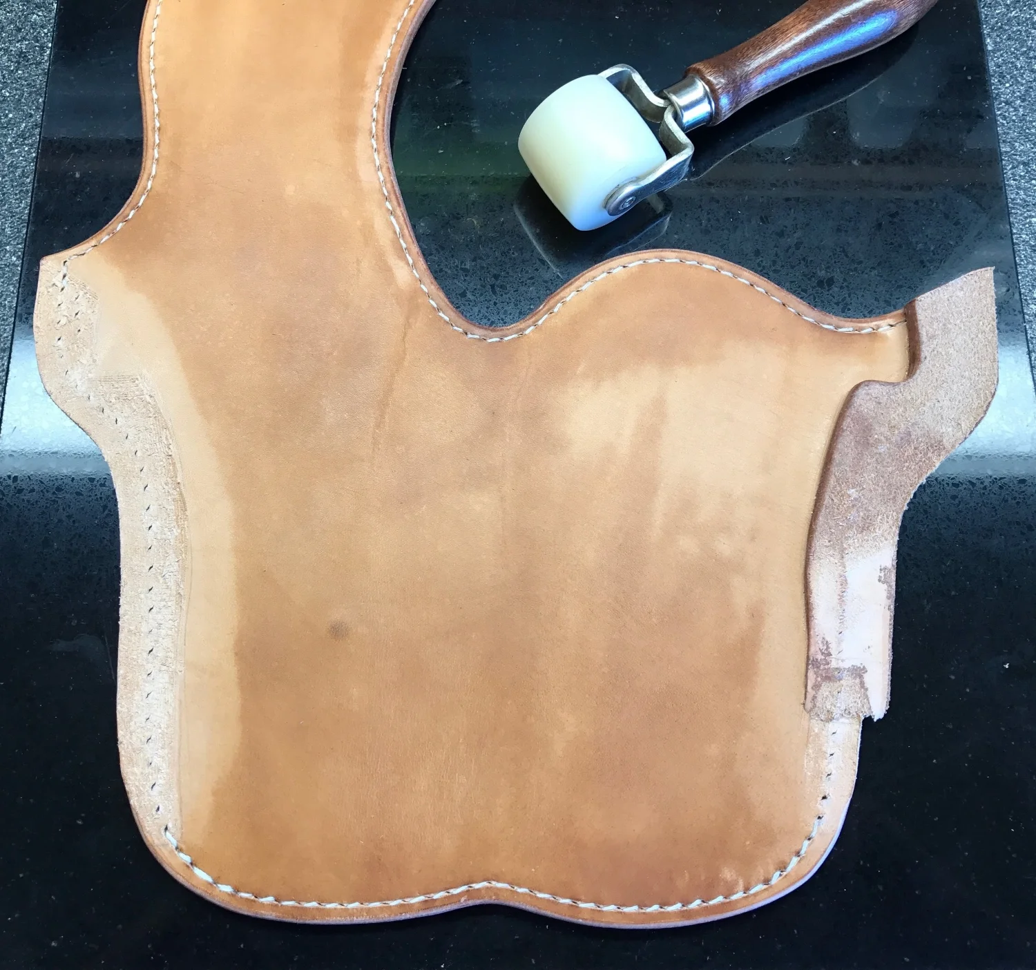 Edges Beveled, Burnished and Stitching Wet Pressed Into Leather