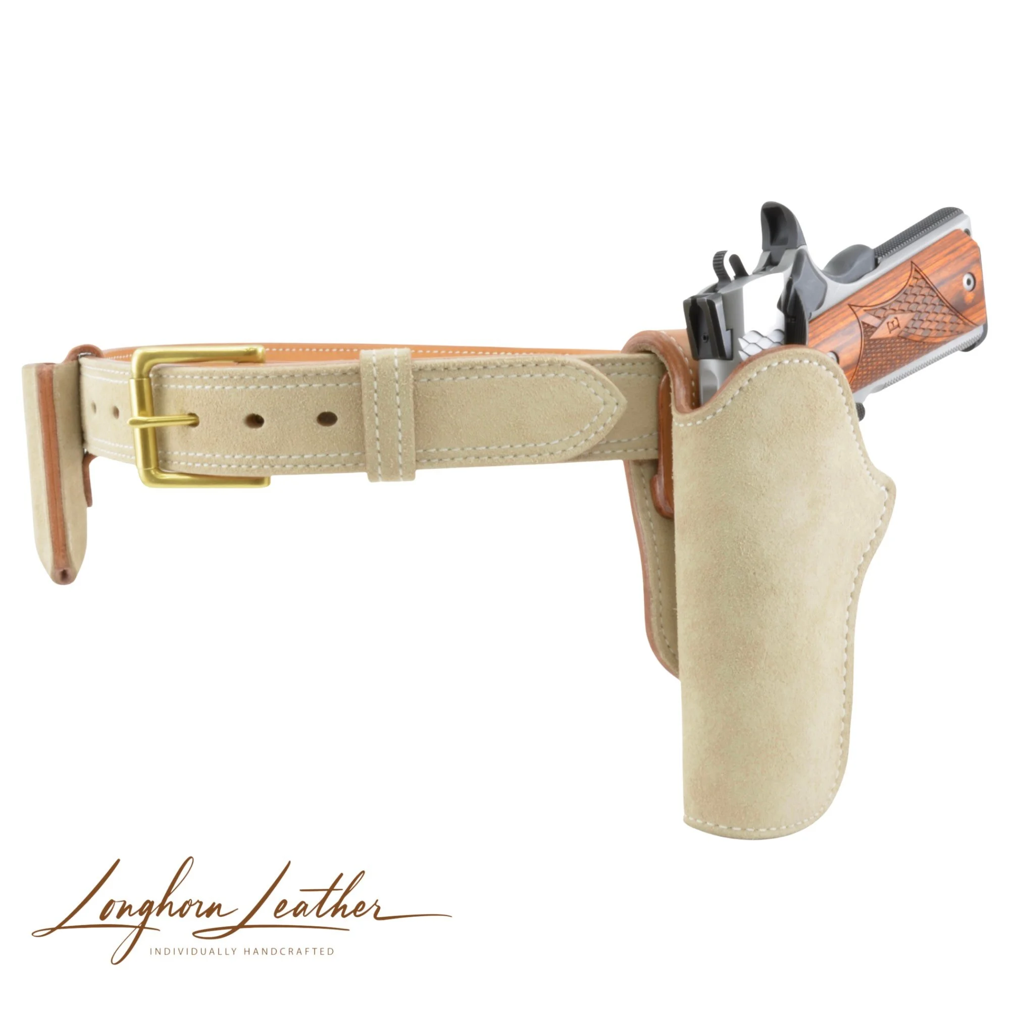 Custom leather 1911 holster with Suede design – expertly handcrafted in Scottsdale, Arizona by Longhorn Leather AZ.