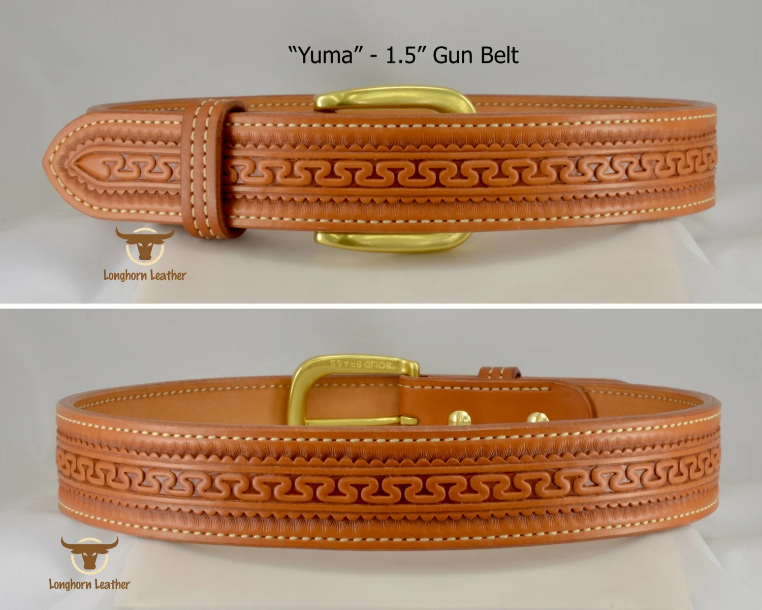 Longhorn Leather AZ - 1.5%22 Gun Belt featuring the %22Yuma%22 design in natural %22aged oil%22..jpg