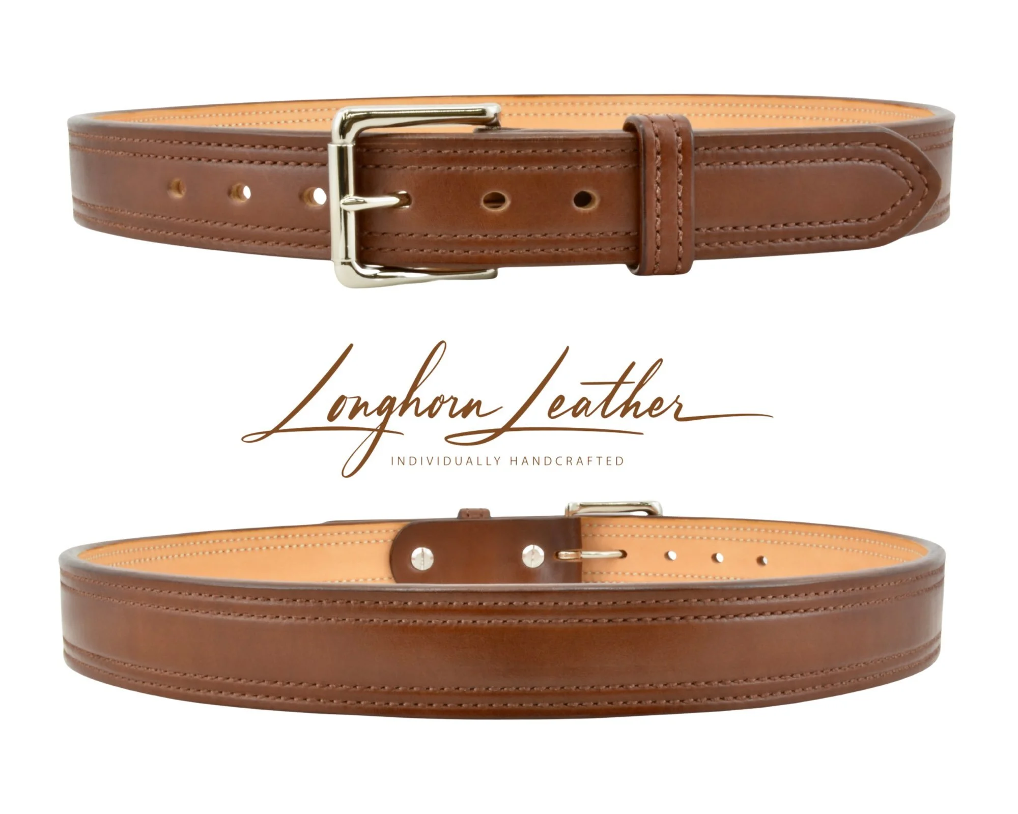 Double-Stitched  Design - Custom Leather Gun Belt (Brown)