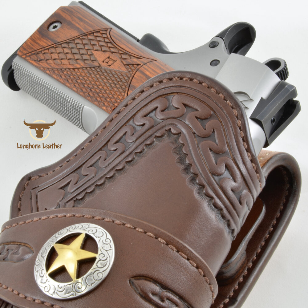 Longhorn Leather AZ-Custom Leather 1911 holster featuring the “Yuma”  design. Longhorn Leather AZ