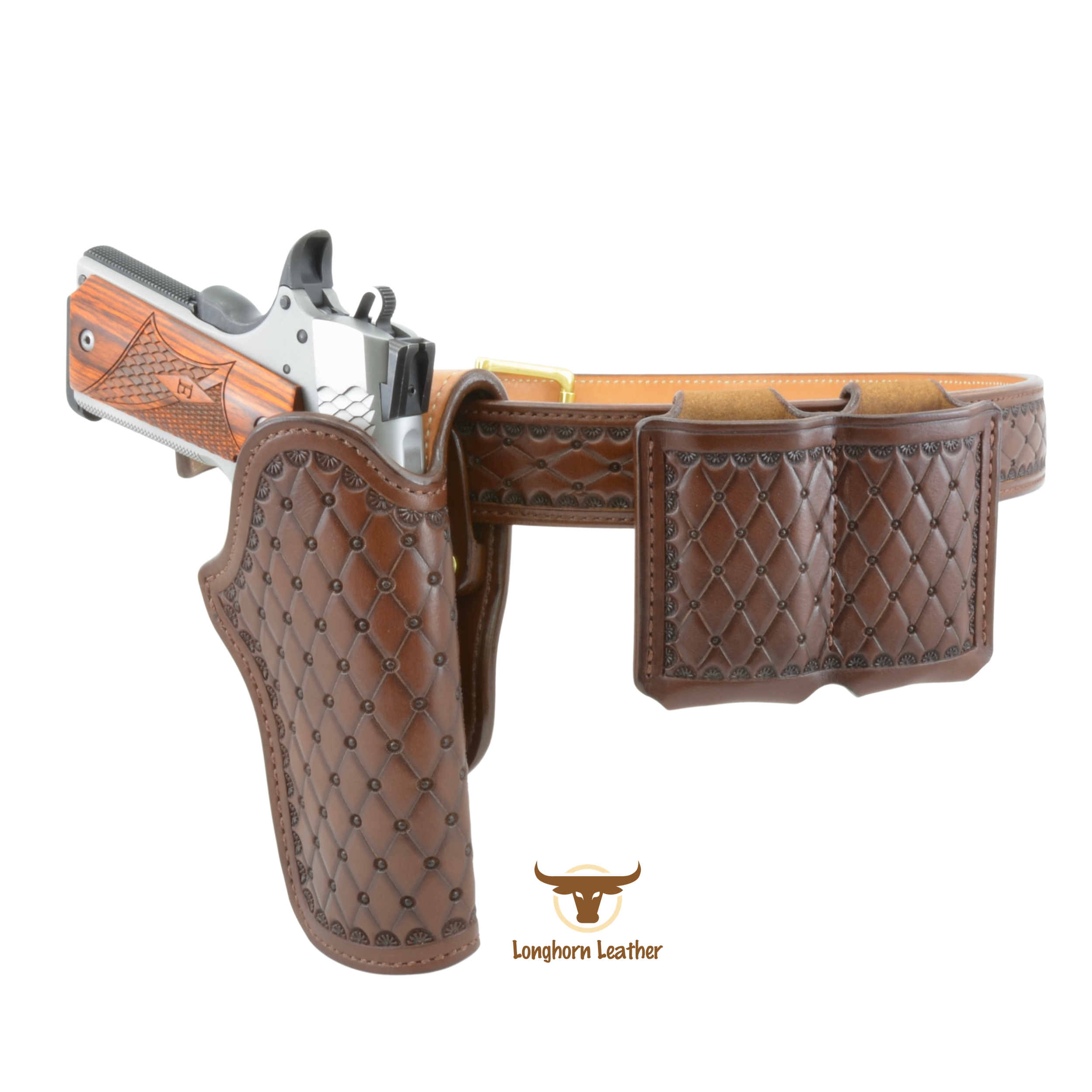 Longhorn Leather AZ-Custom Leather Gun Belt featuring the “San