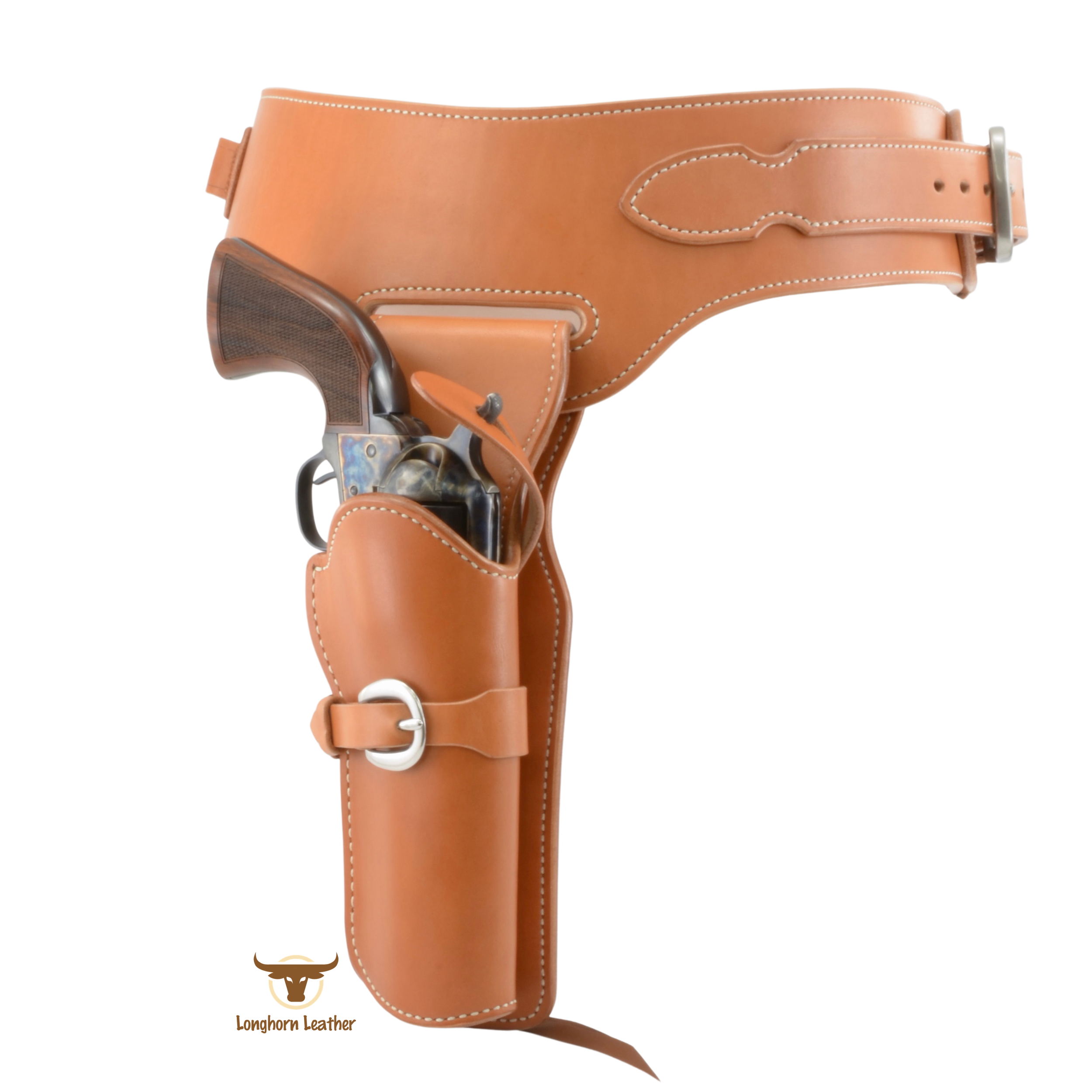 Custom leather single action holster and buscadero belt.  Individually handcrafted at Longhorn Leather AZ