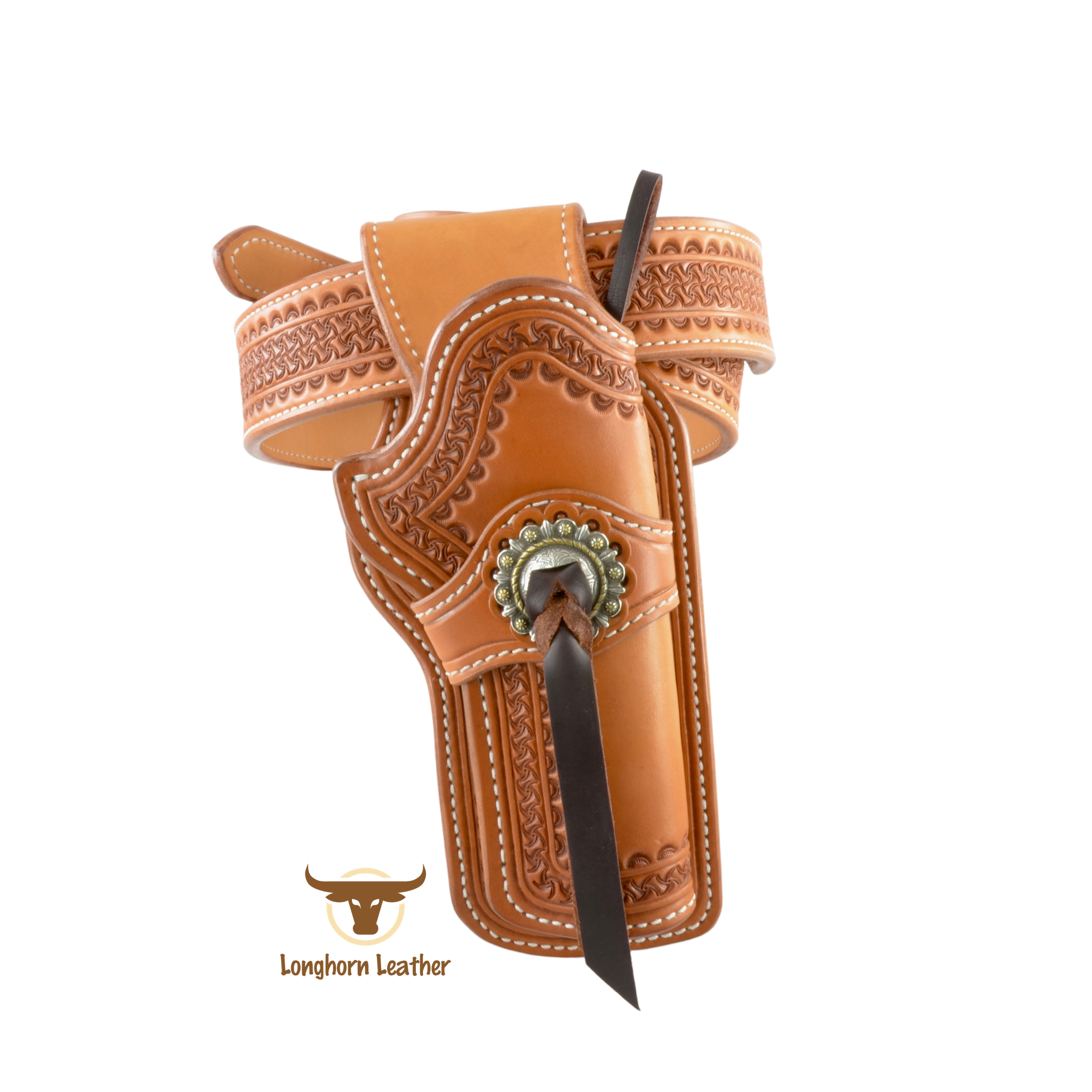 Custom leather single action holster and gun belt featuring the "Kingman" design.  Individually handcrafted at Longhorn Leather AZ