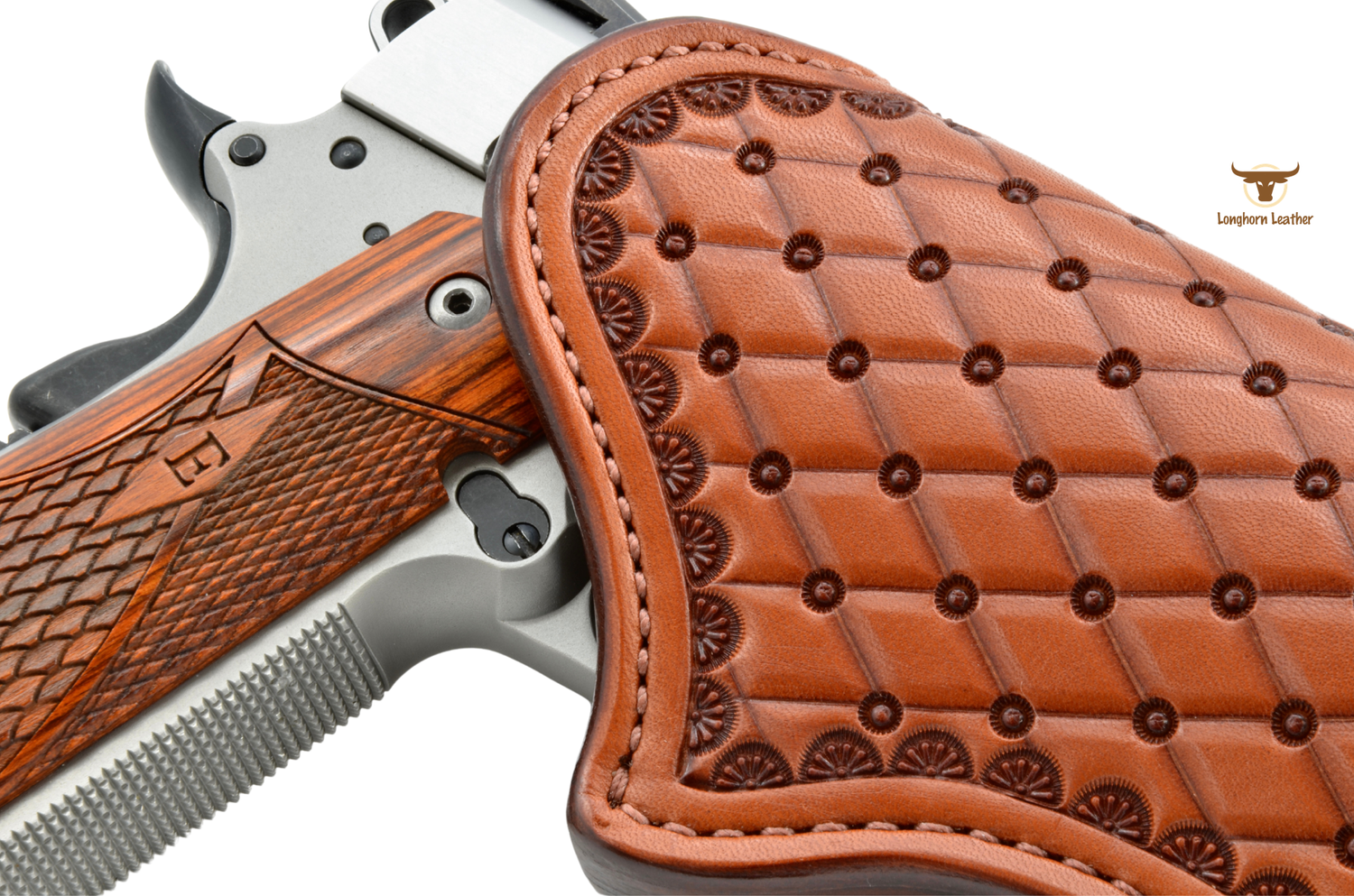 Longhorn Leather AZ-Custom Leather 1911 holster featuring the “Yuma”  design. Longhorn Leather AZ