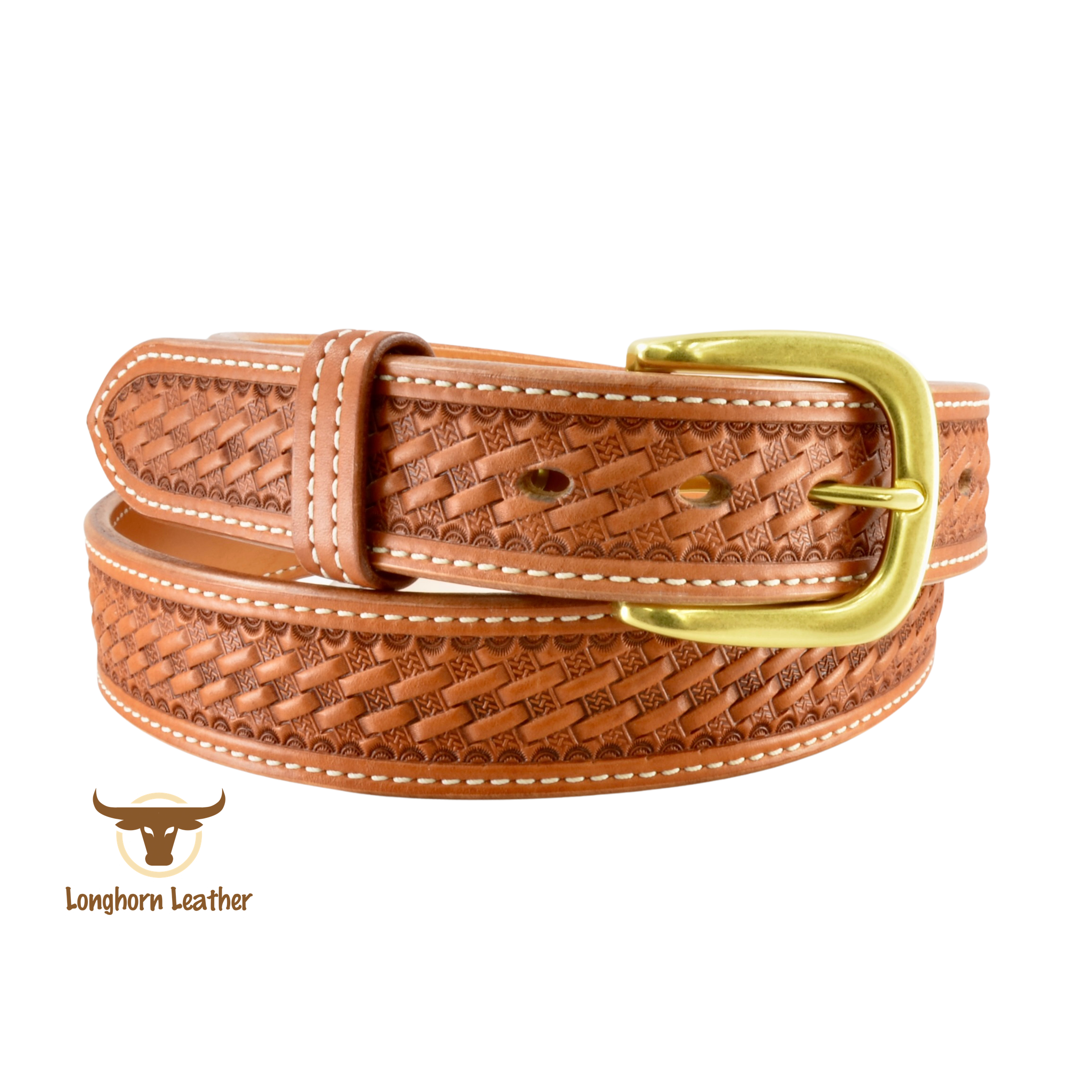 Custom leather belt featuring the "Chandler" design.  Individually handcrafted at Longhorn Leather AZ
