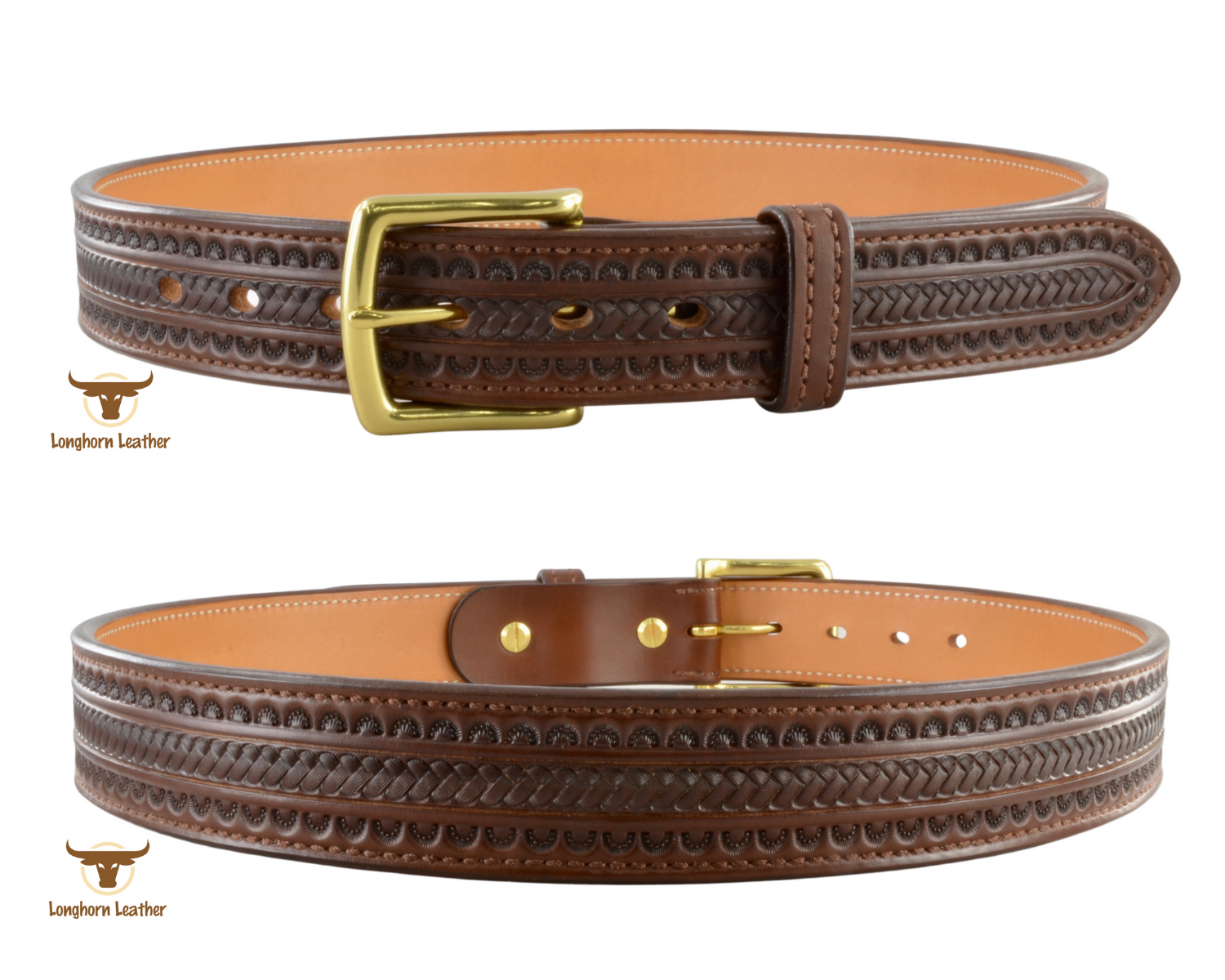 Custom leather belt featuring the "Sedona" design.  Individually handcrafted at Longhorn Leather AZ