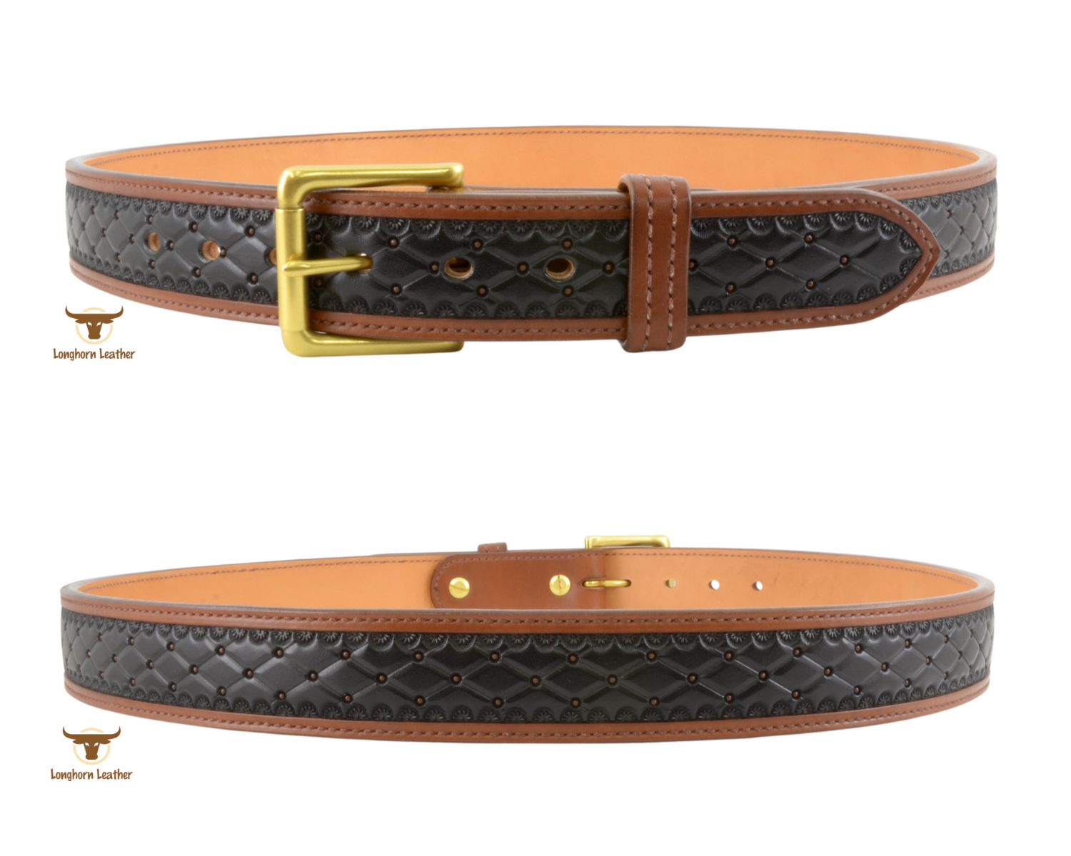 Custom leather belt featuring the "San Carlos" design.  Individually handcrafted at Longhorn Leather AZ