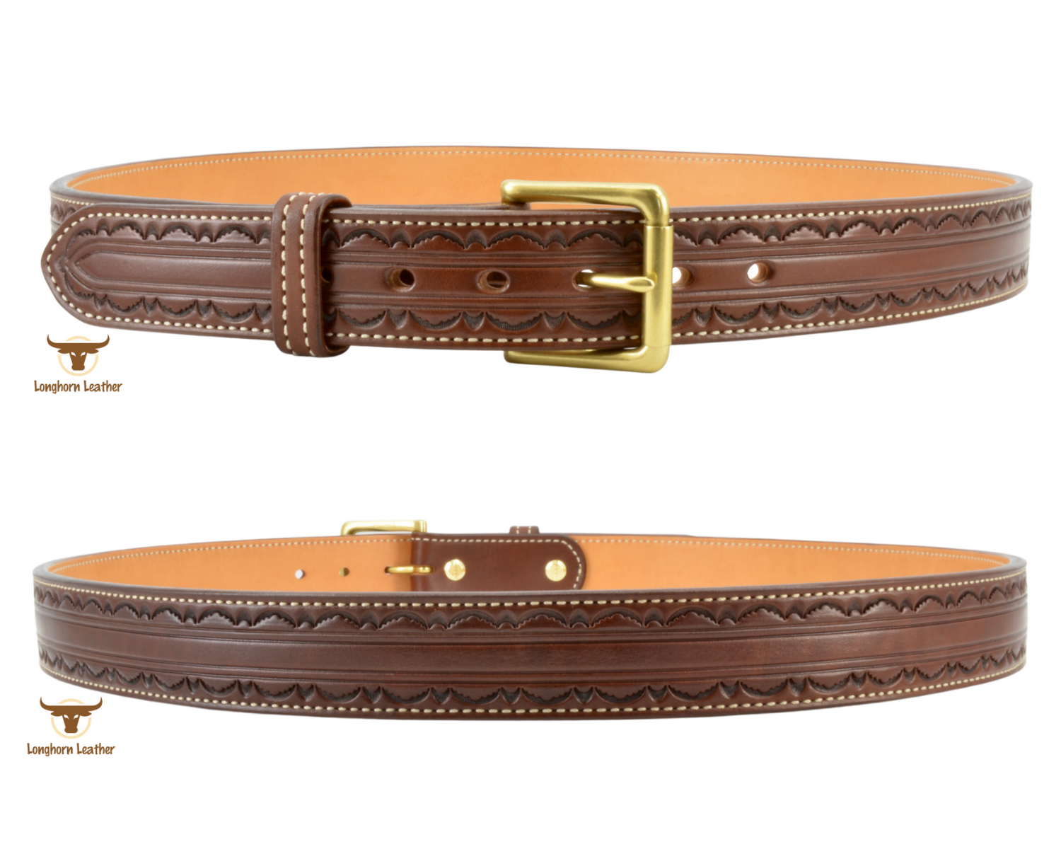 Custom leather belt featuring the "Rio Verde" design.  Individually handcrafted at Longhorn Leather AZ