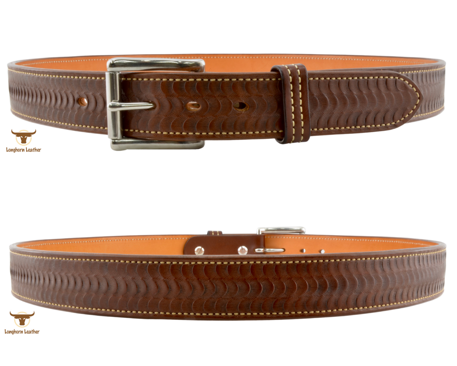 Custom leather belt featuring the "Scottsdale" design.  Individually handcrafted at Longhorn Leather AZ