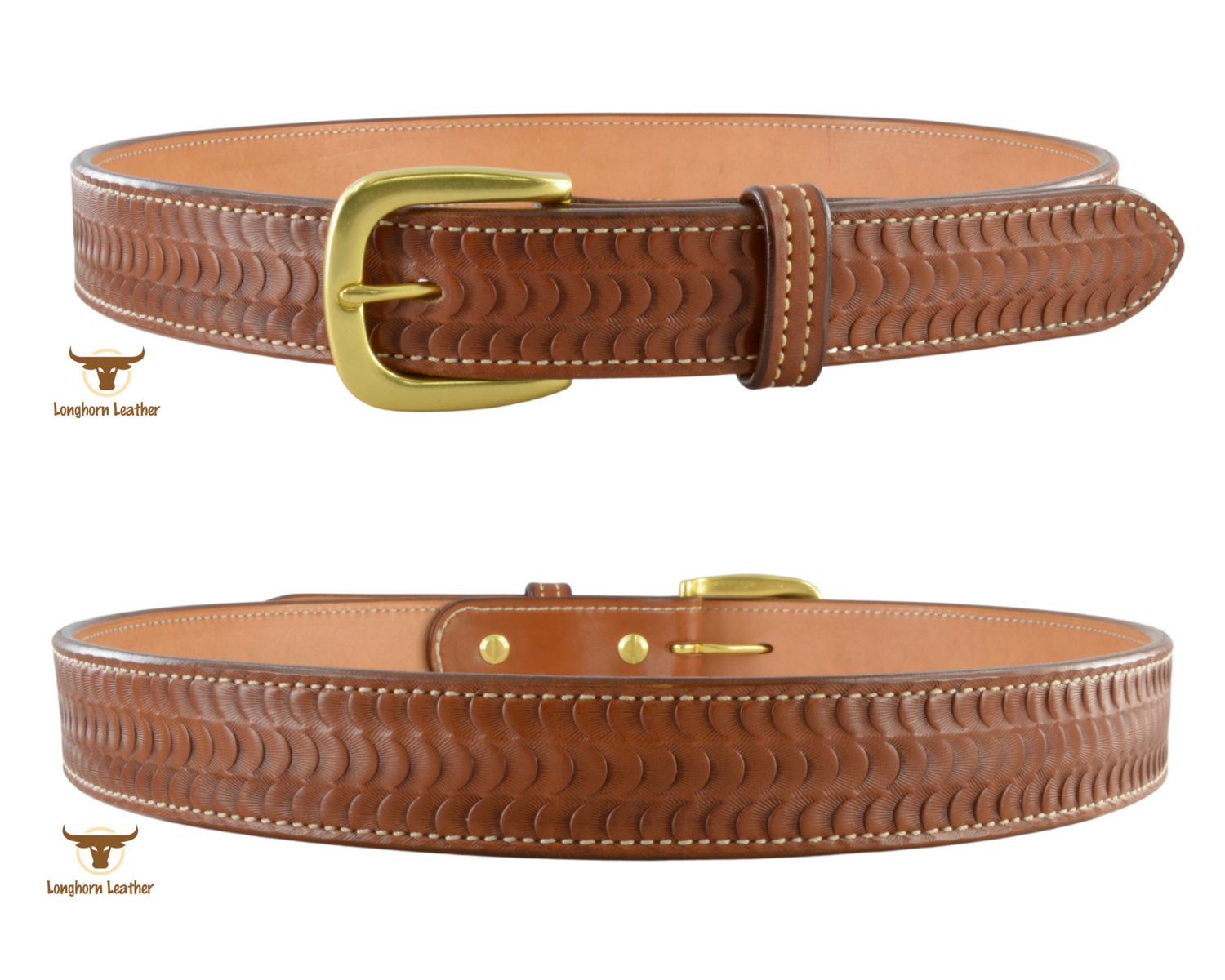 Custom leather belt featuring the "Scottsdale" design.  Individually handcrafted at Longhorn Leather AZ