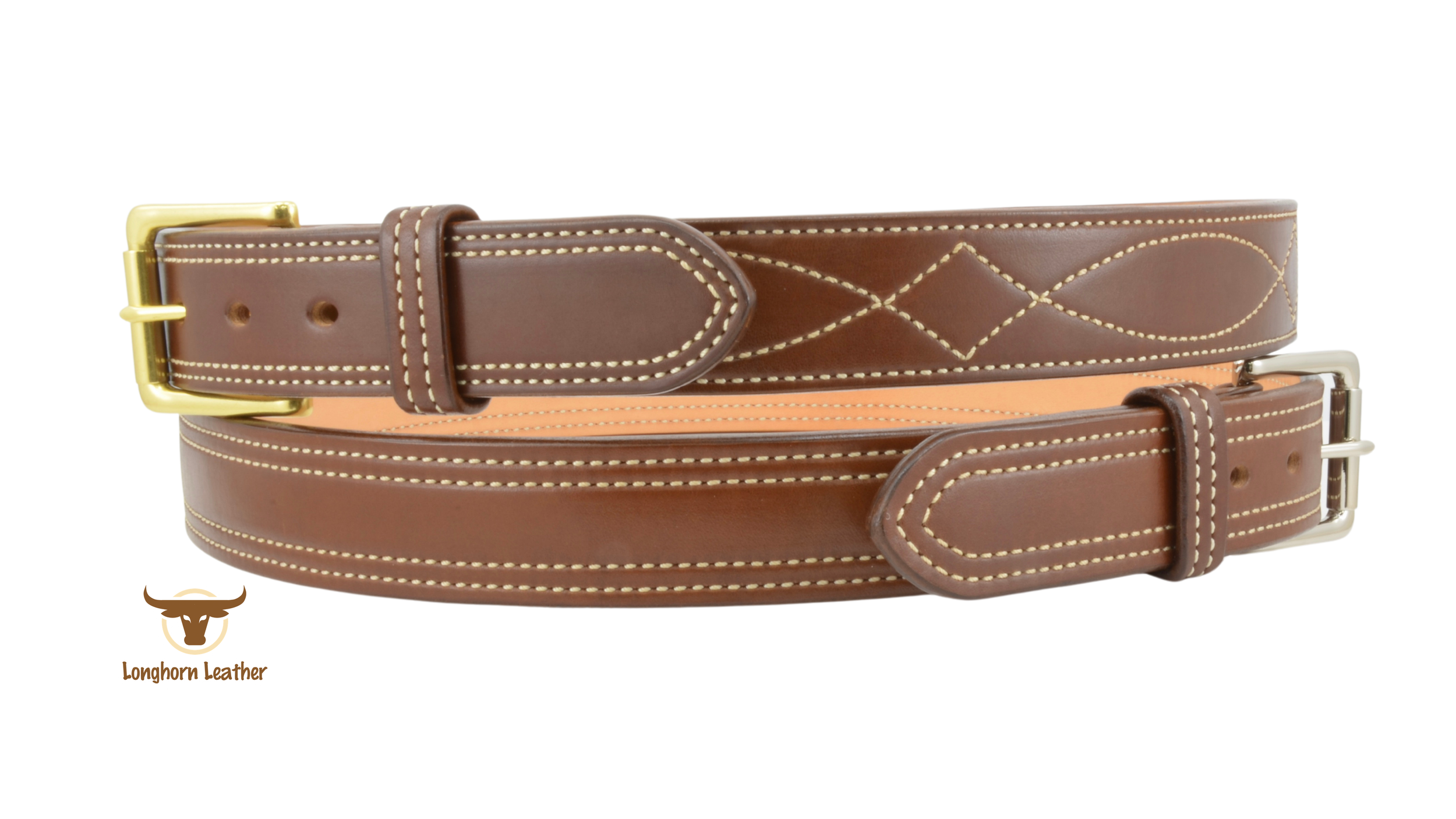 Custom leather belts featuring the "Gunslinger" and our "Signature Series - Double Stitched".  Longhorn Leather AZ