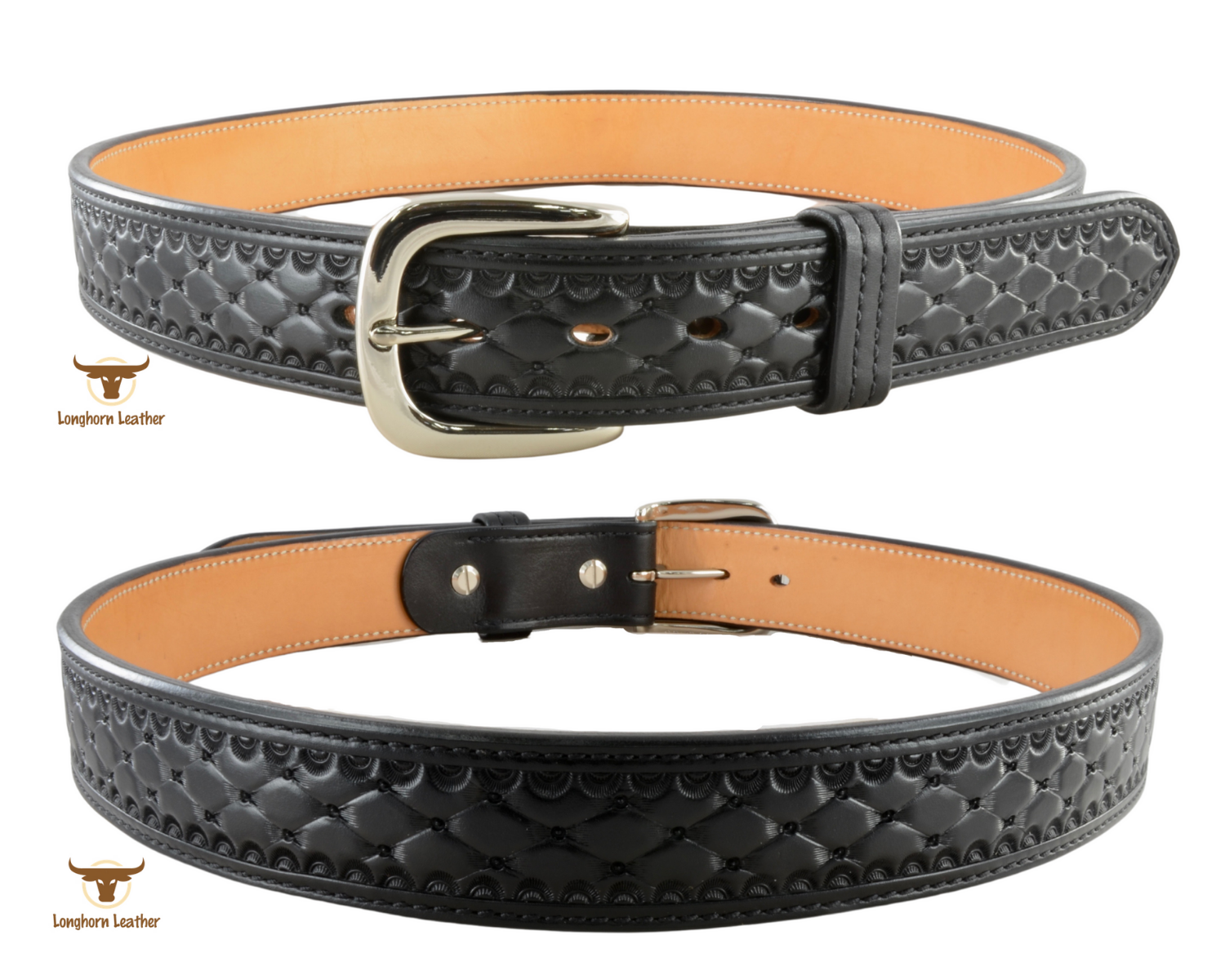 Custom leather belt featuring the "Abilene" design.  Individually handcrafted at Longhorn Leather AZ