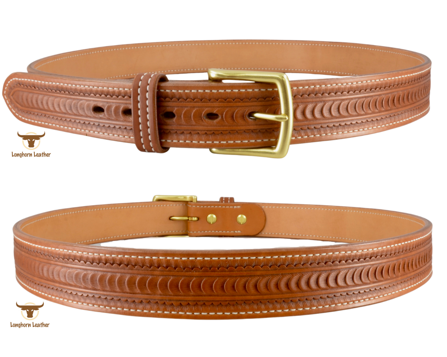 Custom leather belt featuring the "Tucson" design.  Individually handcrafted at Longhorn Leather AZ