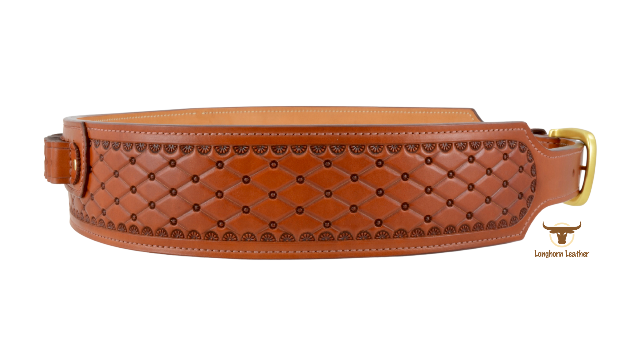 Custom leather cartridge belt featuring the "San Carlos" design.  Individually handcrafted at Longhorn Leather AZ.