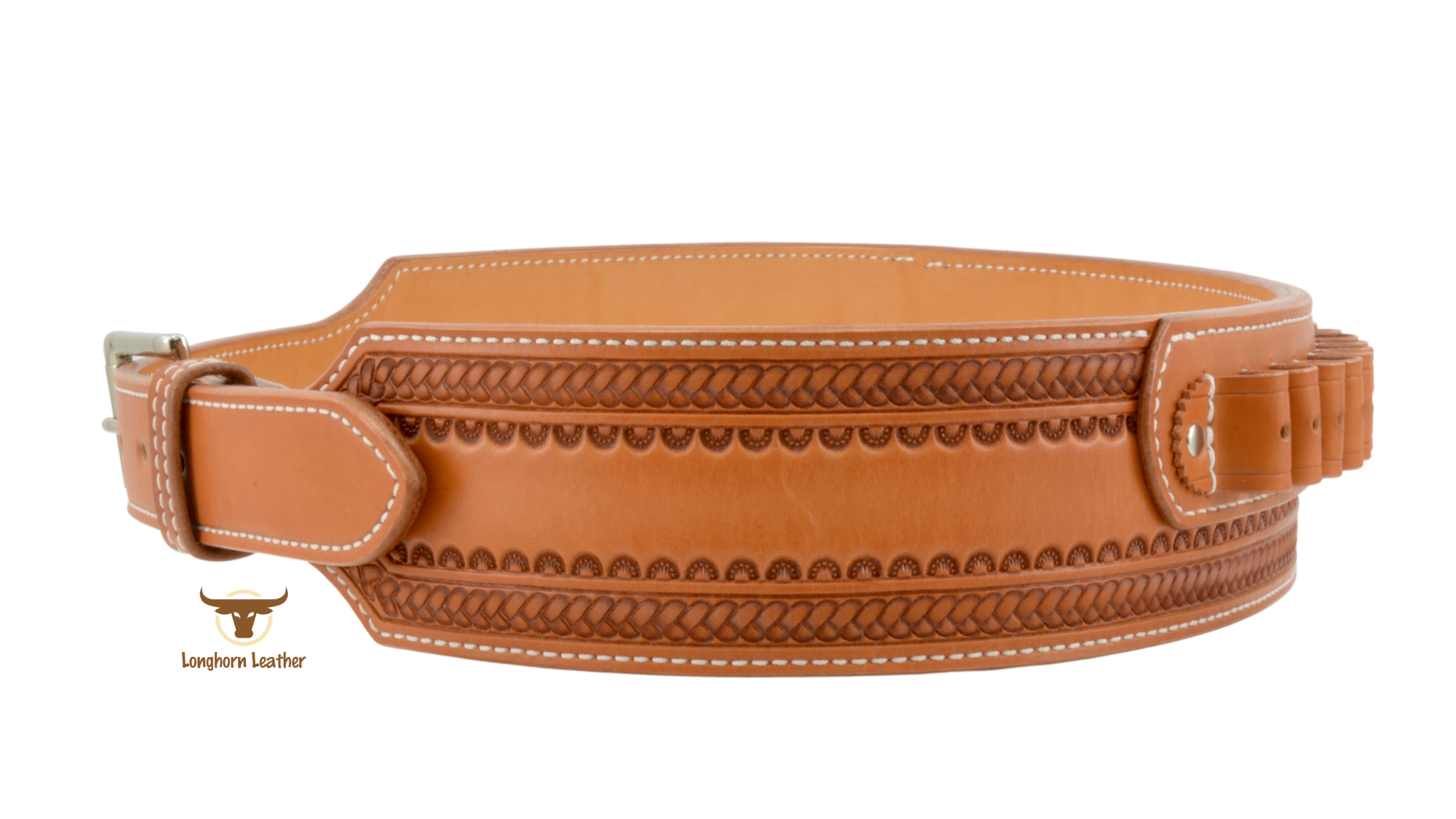 Custom leather cartridge belt featuring the "Sedona" design.  Individually handcrafted at Longhorn Leather AZ.