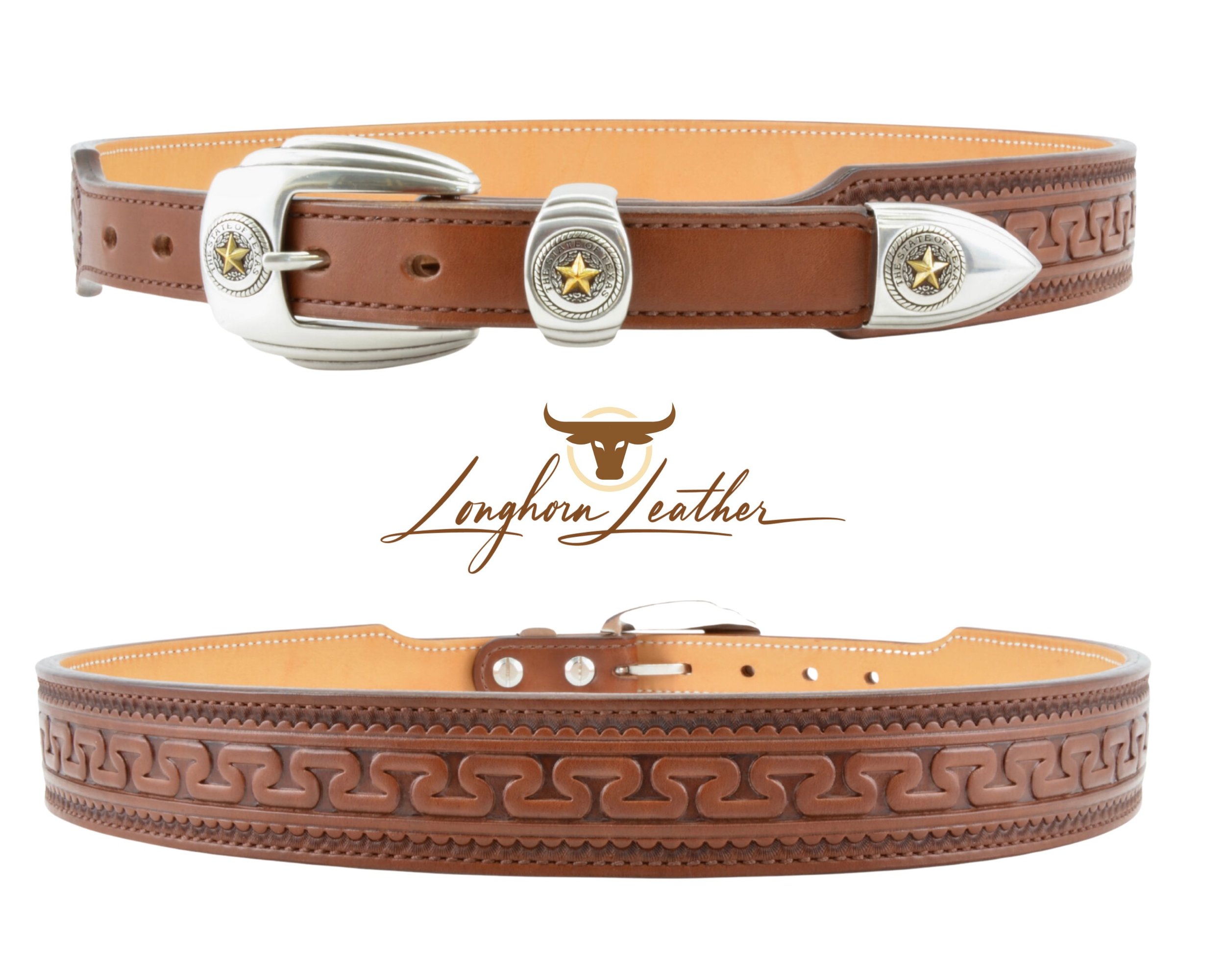 Western Light Brown Longhorn Concho Leather Belt 42
