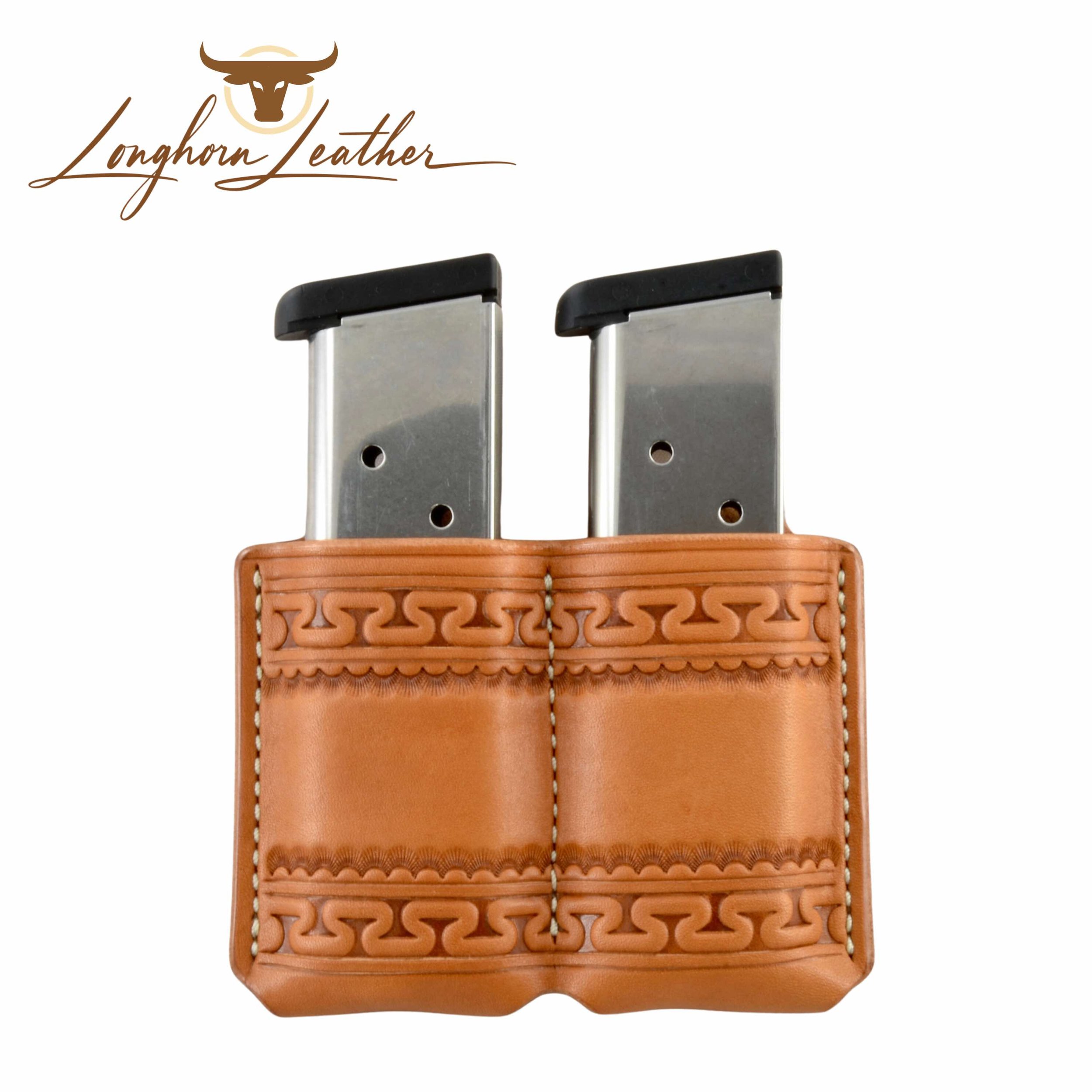  Custom leather 1911 double magazine carrier featuring the Yuma design.  Individually handcrafted at Longhorn Leather AZ