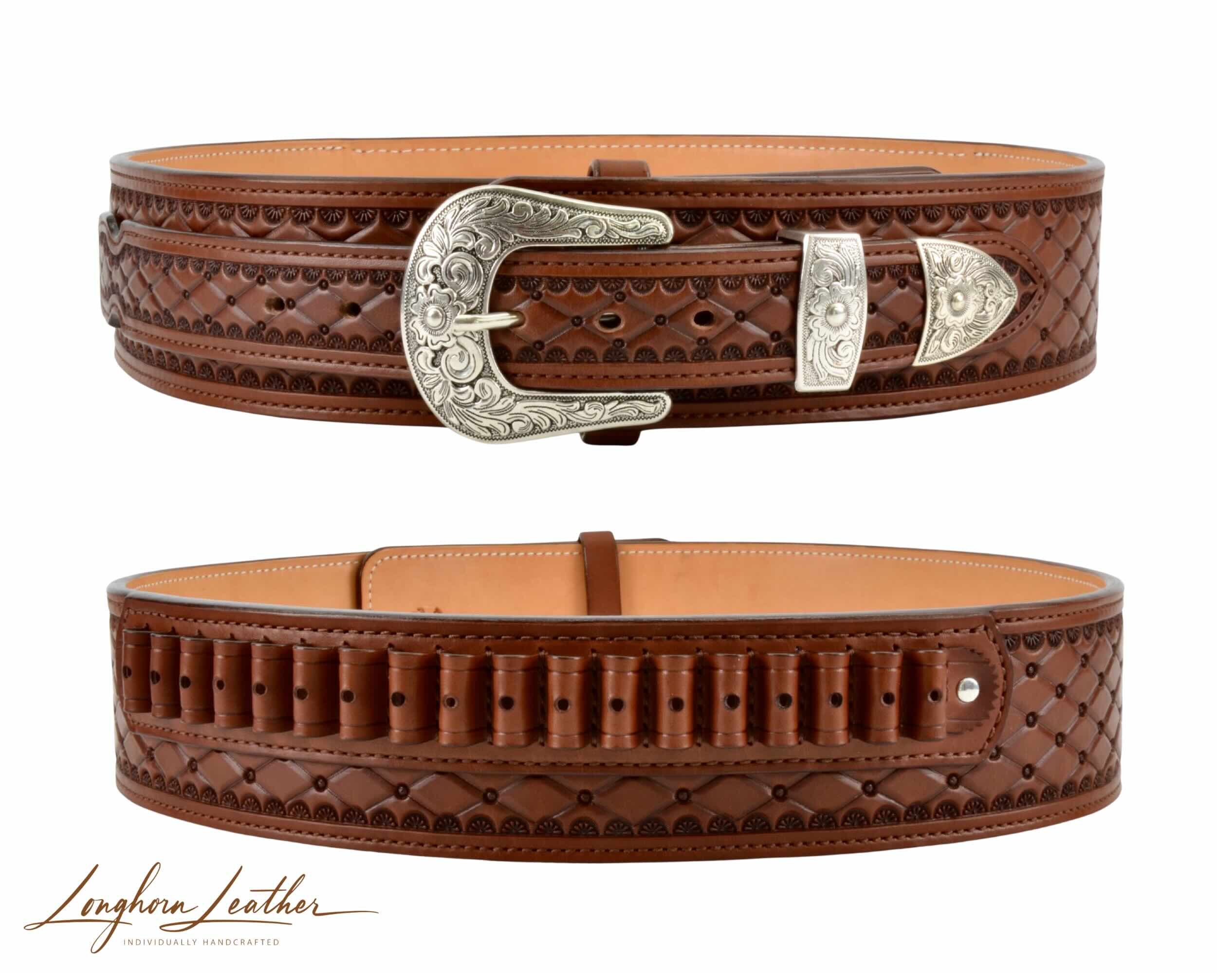 Custom leather western gun belt, San Carlos design - Expertly handcrafted in Scottsdale, Arizona by Longhorn Leather