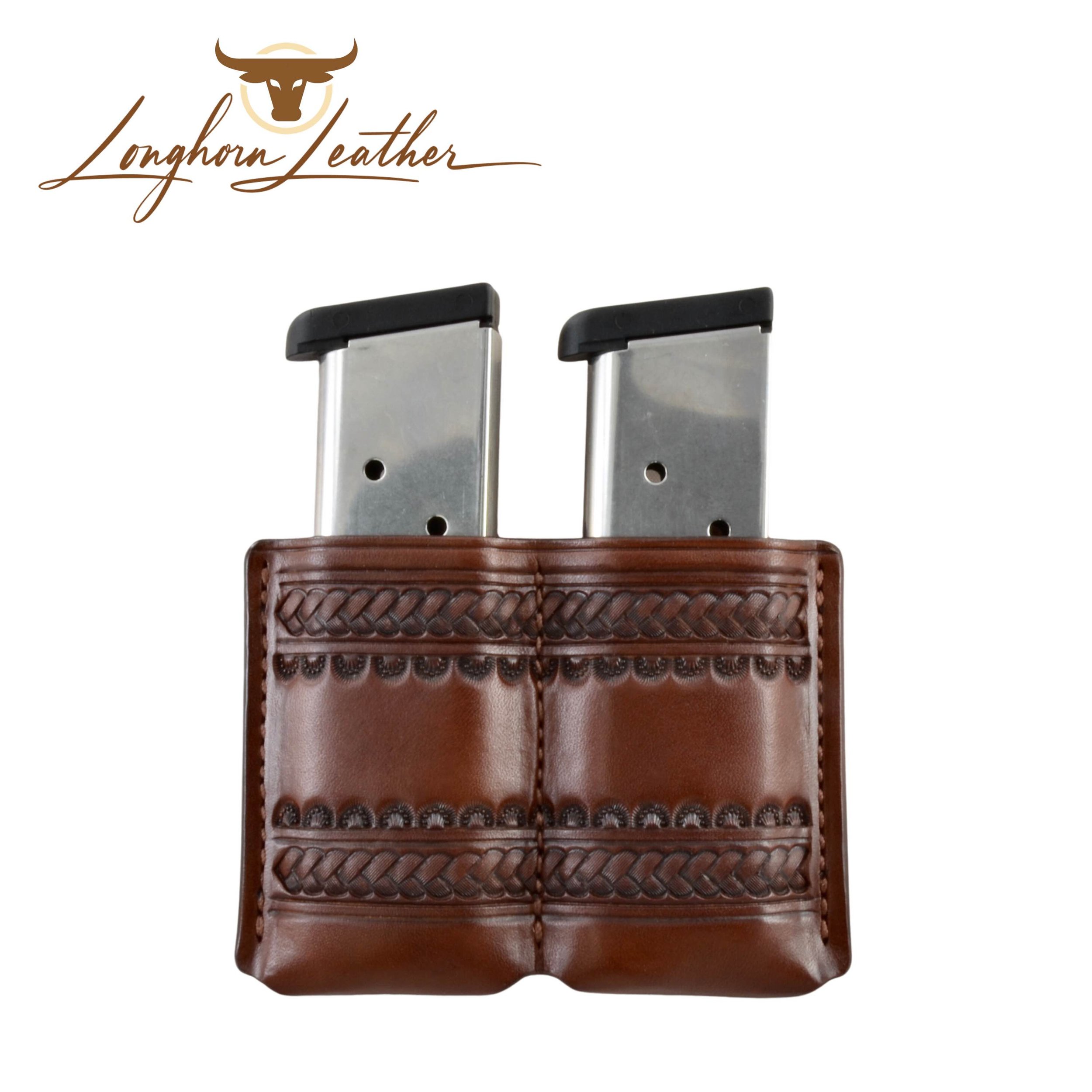  Custom leather 1911 double magazine carrier featuring the Sedona design.  Individually handcrafted at Longhorn Leather AZ