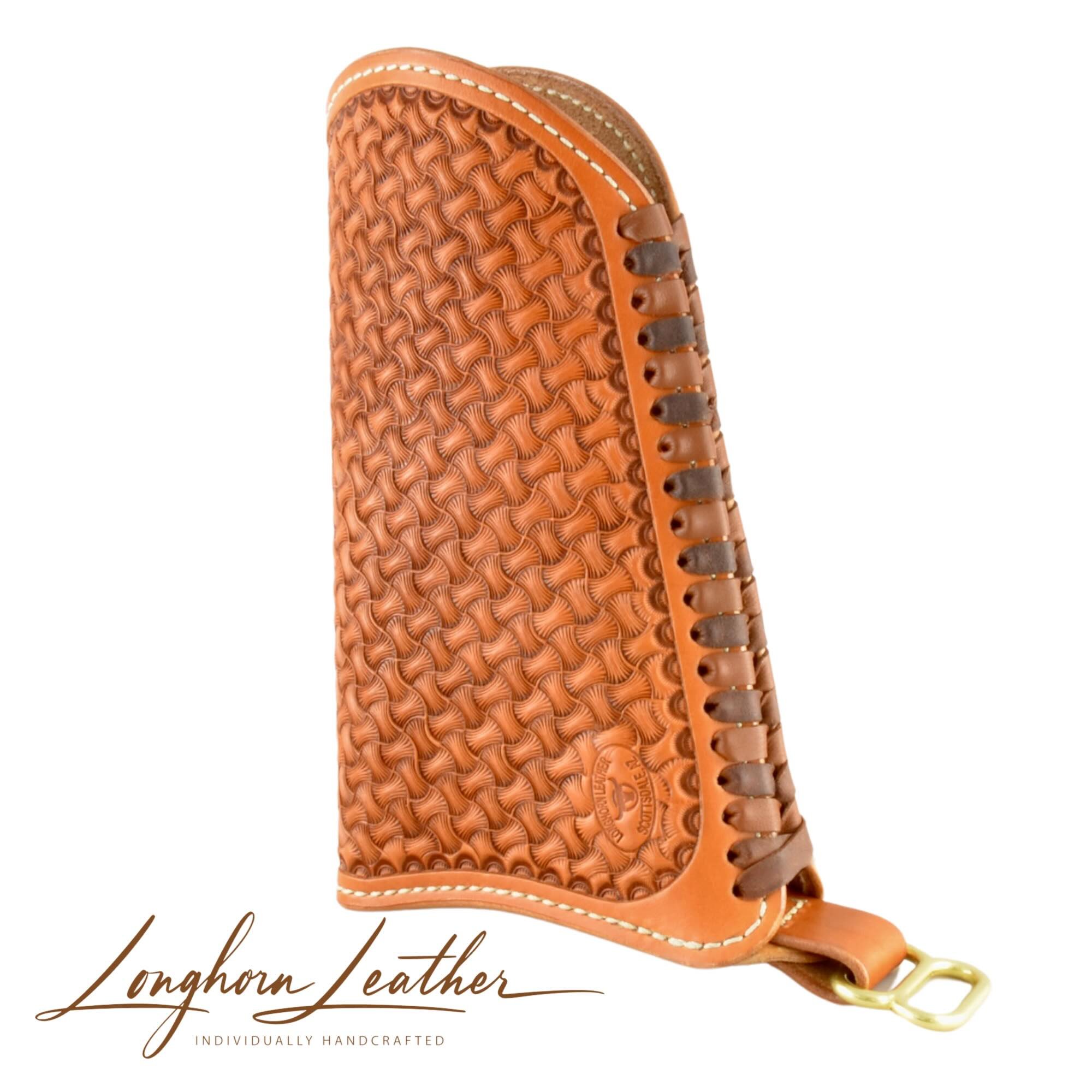 Custom leather gunstock cover with Winslow design – expertly handcrafted in Scottsdale, Arizona by Longhorn Leather AZ.
