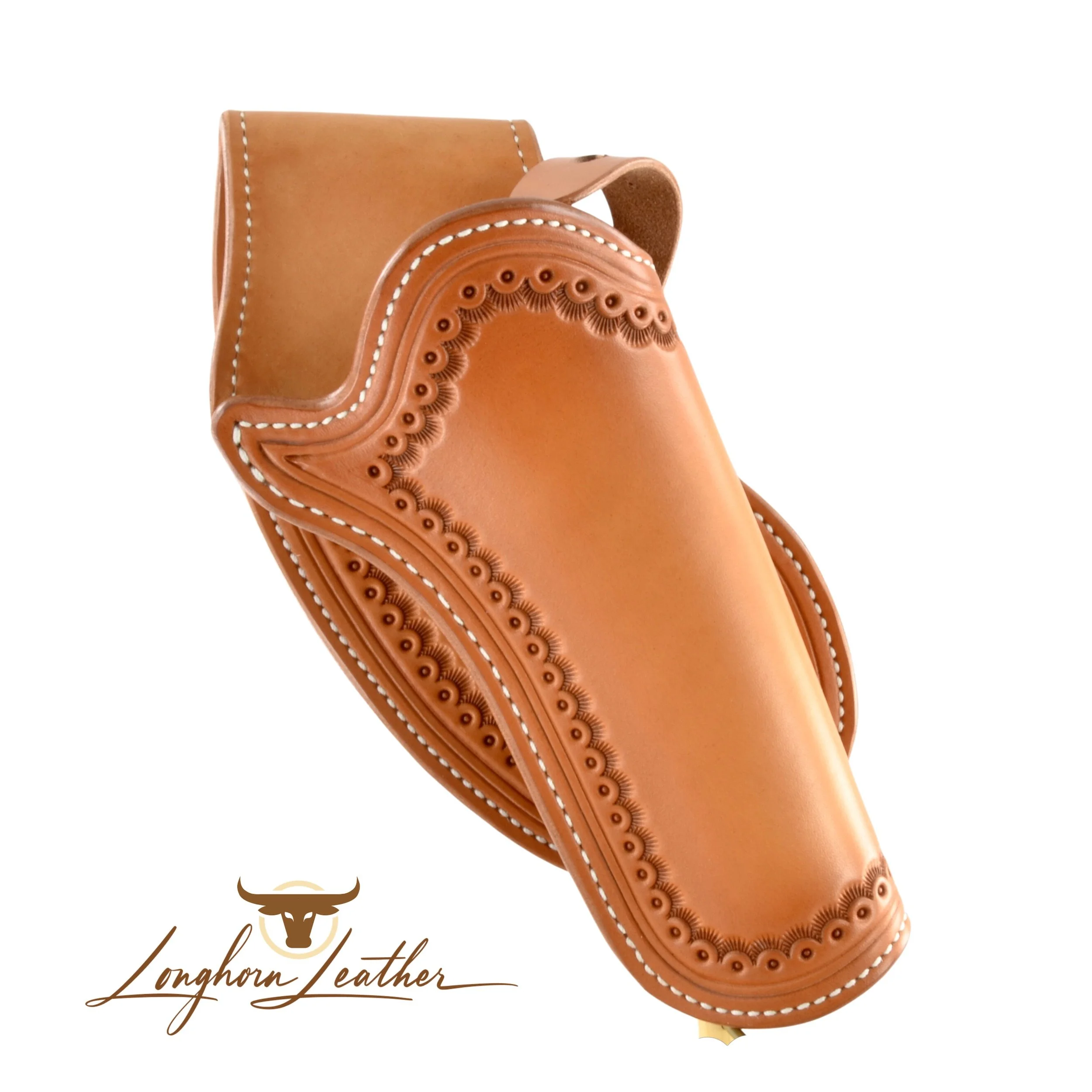 Custom leather single action holster featuring the Cimarron design. Individually handcrafted at Longhorn Leather AZ