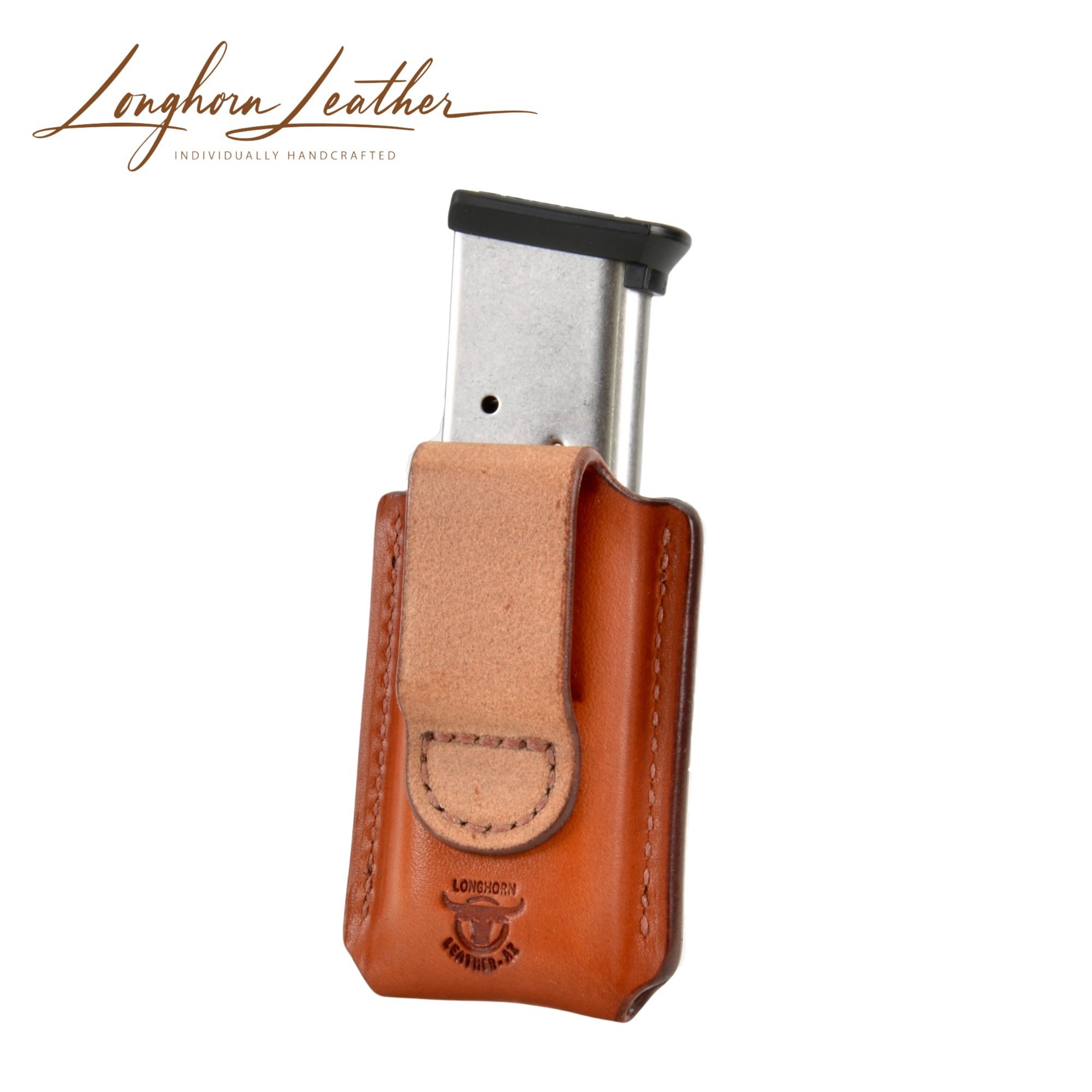 Handcrafted custom leather 1911 single magazine pouch, Made by Longhorn Leather, Scottsdale, AZ