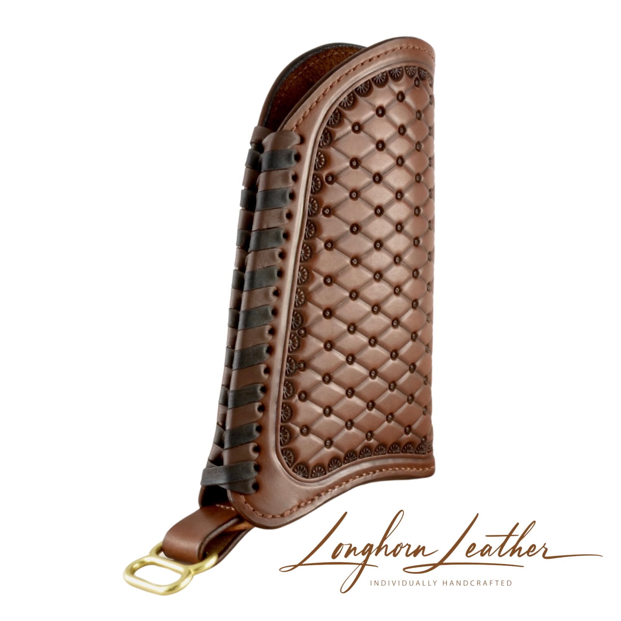Custom leather gunstock cover with San Carlos design – expertly handcrafted in Scottsdale, Arizona by Longhorn Leather AZ.