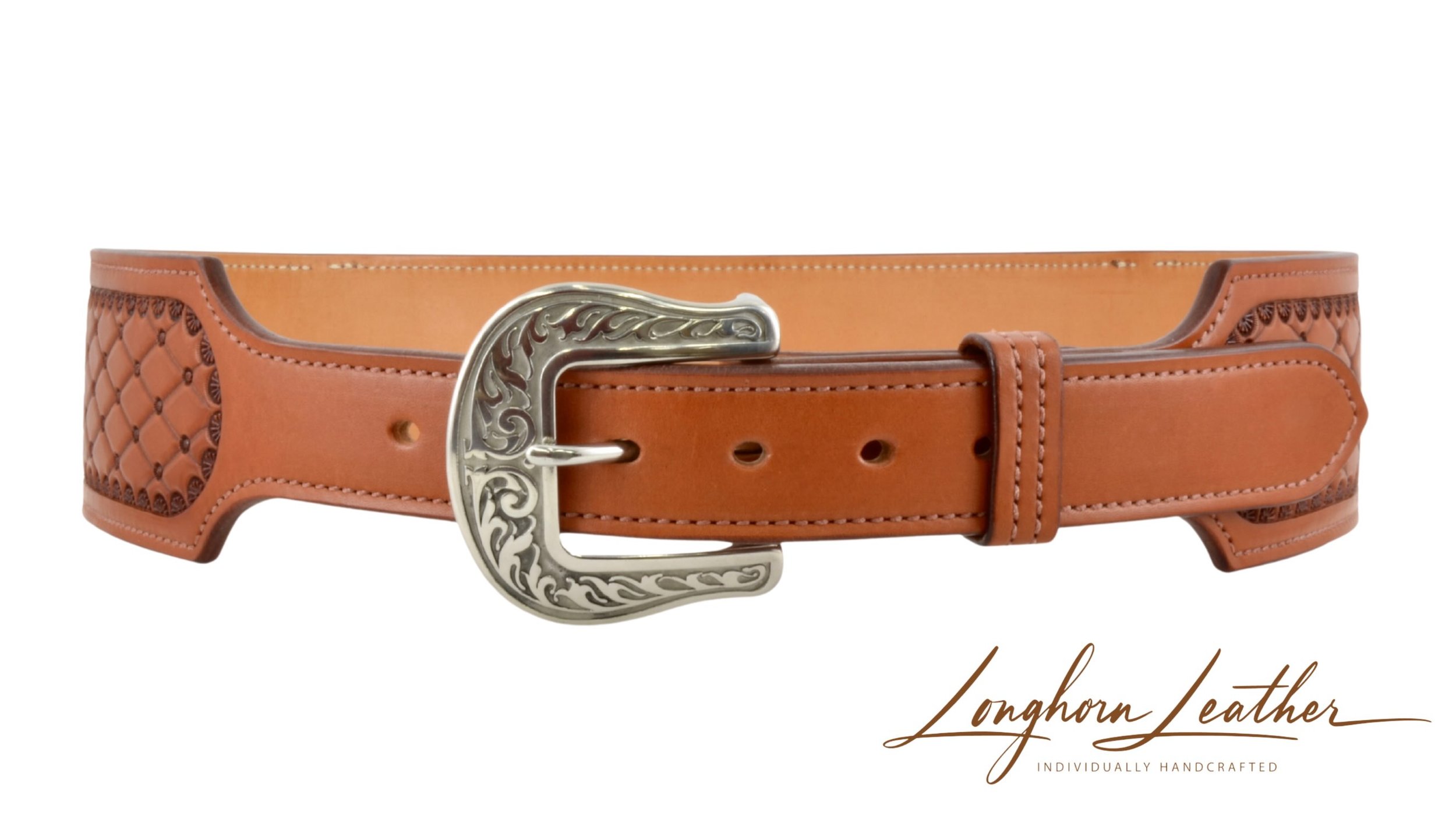 Custom leather western gun belt, San Carlos design - Expertly handcrafted in Scottsdale, Arizona by Longhorn Leather