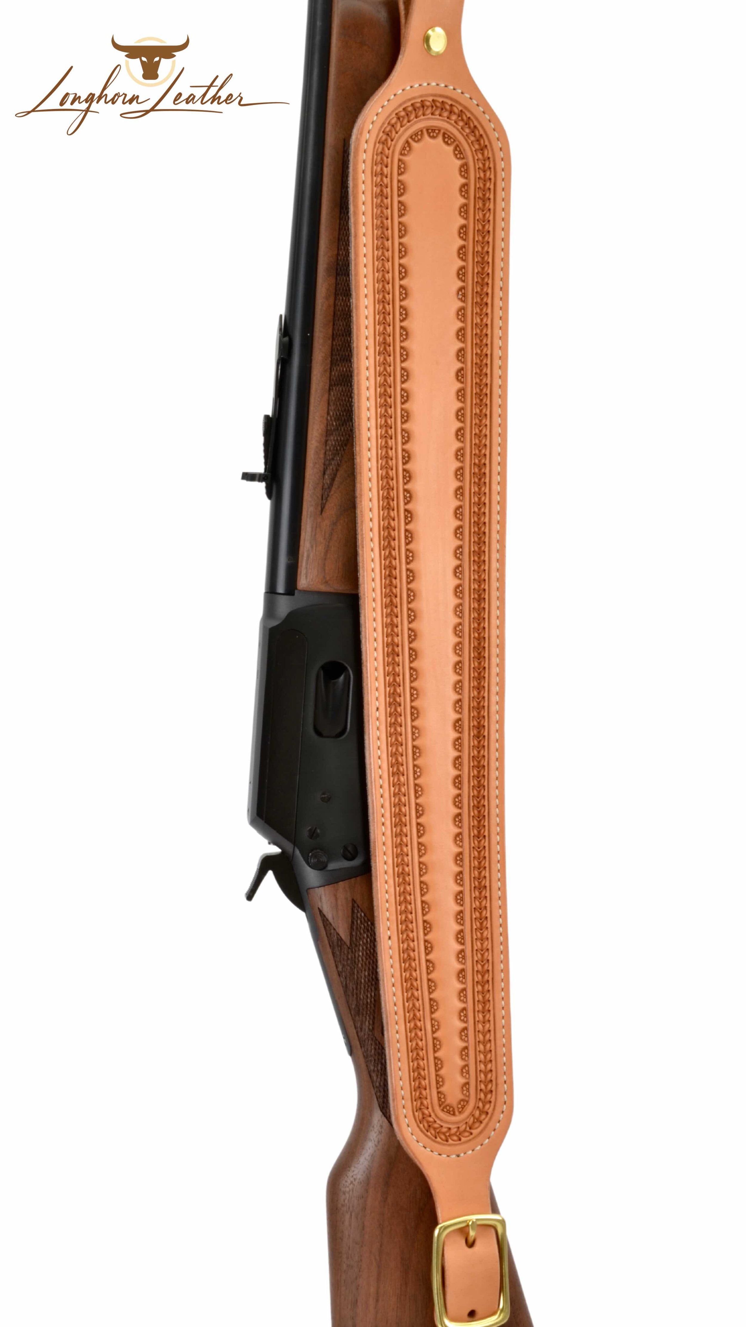 Custom leather rifle sling featuring the Bisbee design.  Individually handcrafted at Longhorn Leather AZ