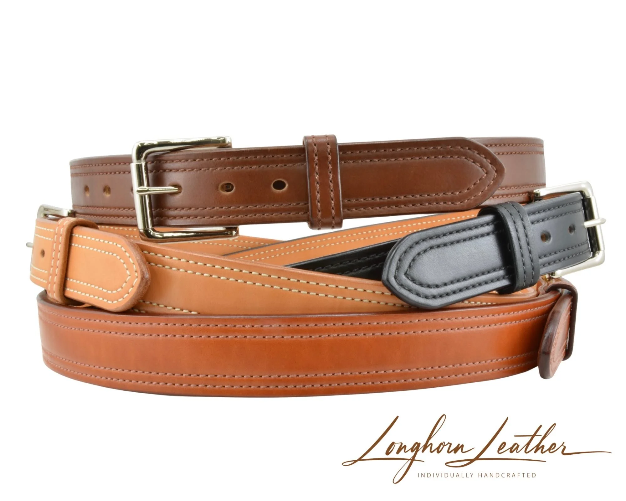 Custom leather gun belts, double stitched design - Meticulously handcrafted by Longhorn Leather AZ, located in Scottsdale, AZ