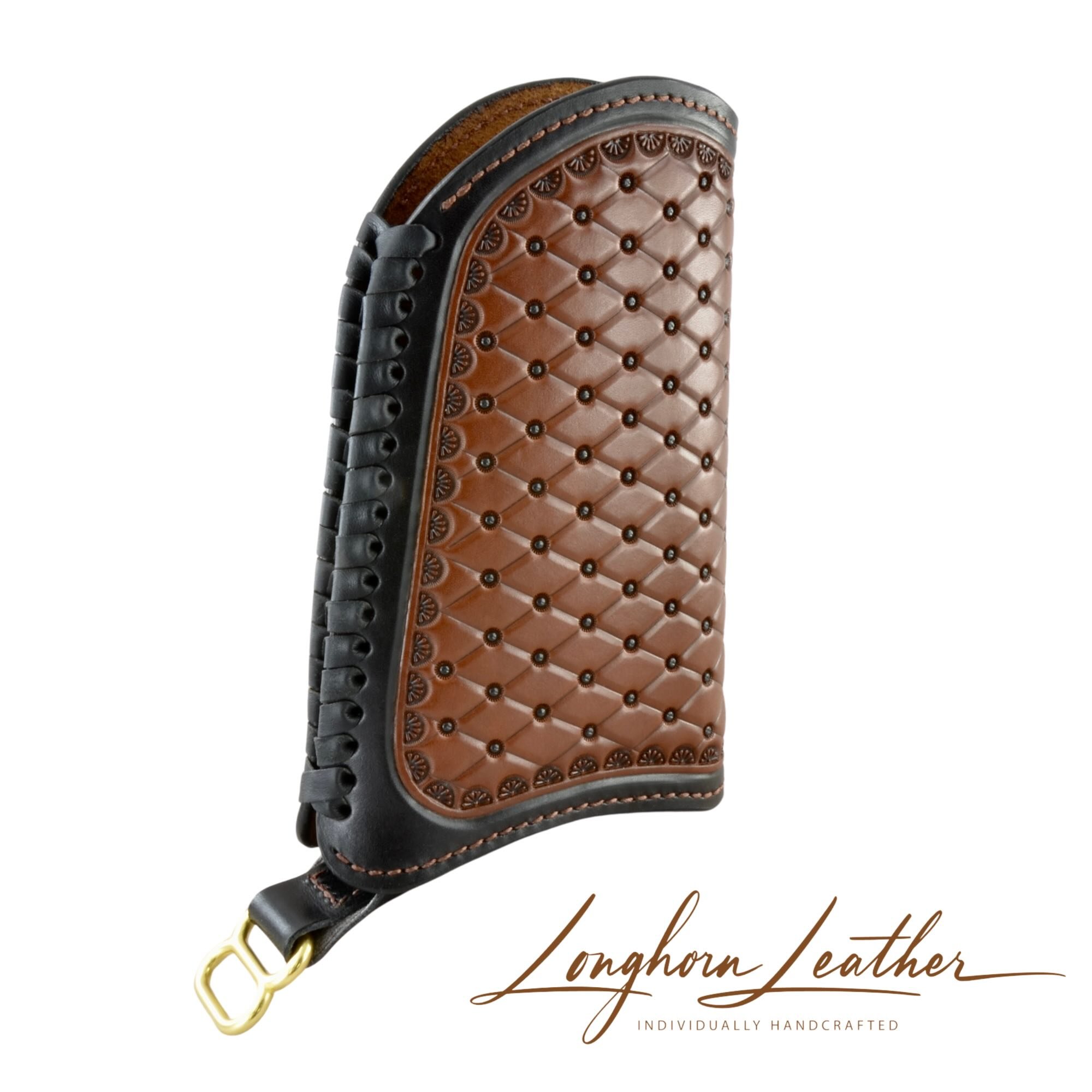 Custom leather gunstock cover with San Carlos design – expertly handcrafted in Scottsdale, Arizona by Longhorn Leather AZ.