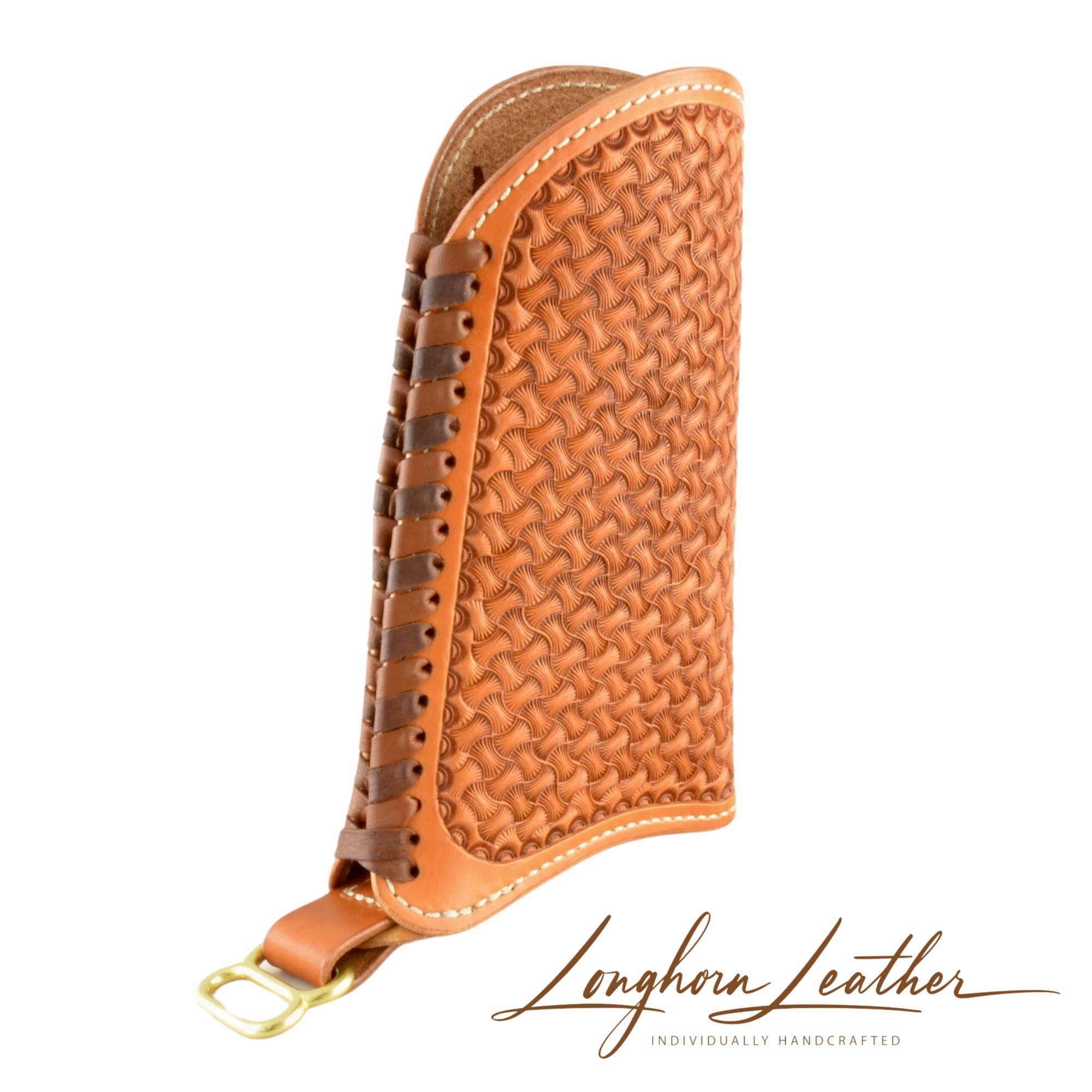 Custom leather gunstock cover with Winslow design – expertly handcrafted in Scottsdale, Arizona by Longhorn Leather AZ.