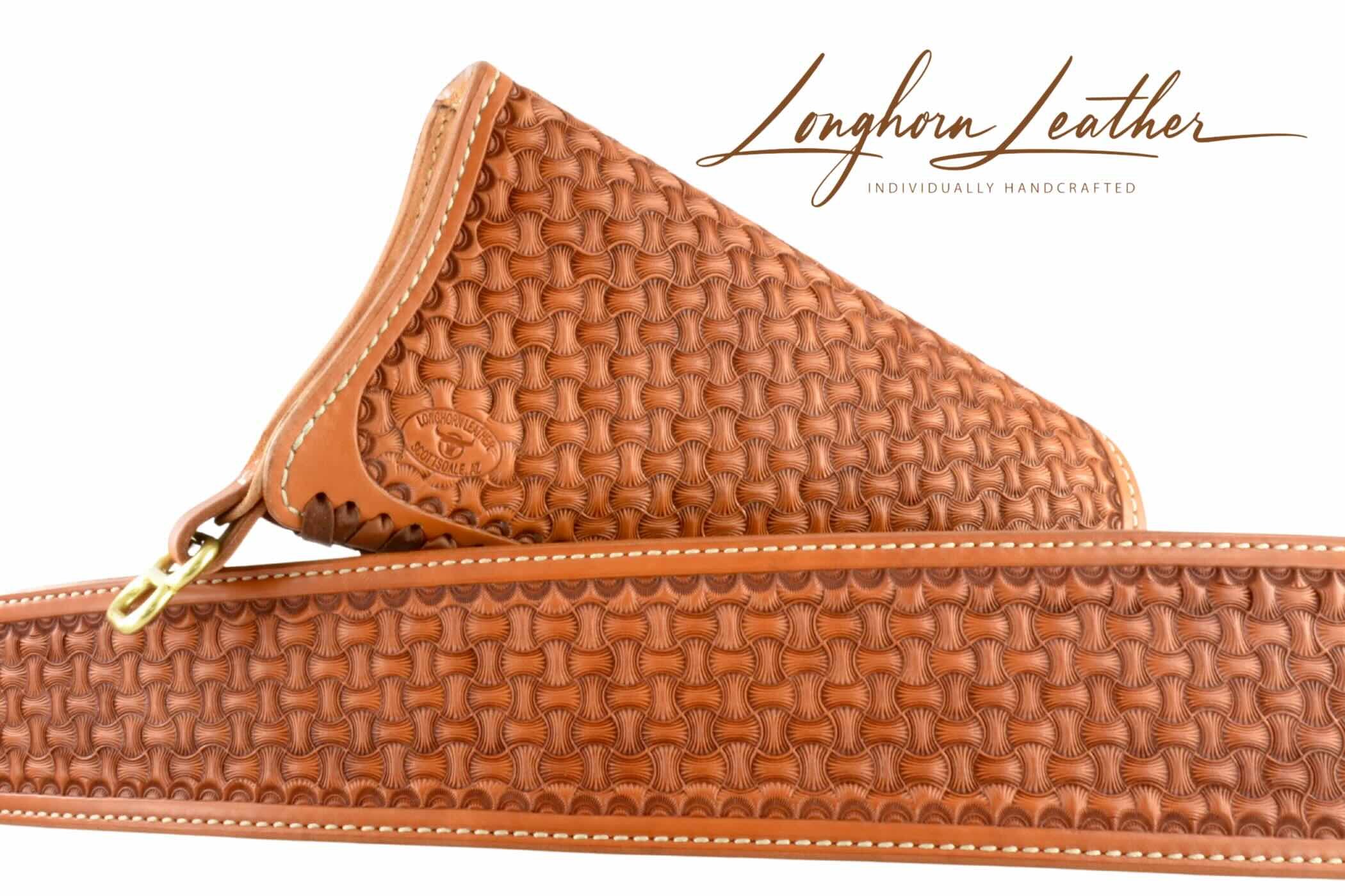 Custom leather gunstock cover with Winslow design – expertly handcrafted in Scottsdale, Arizona by Longhorn Leather AZ.