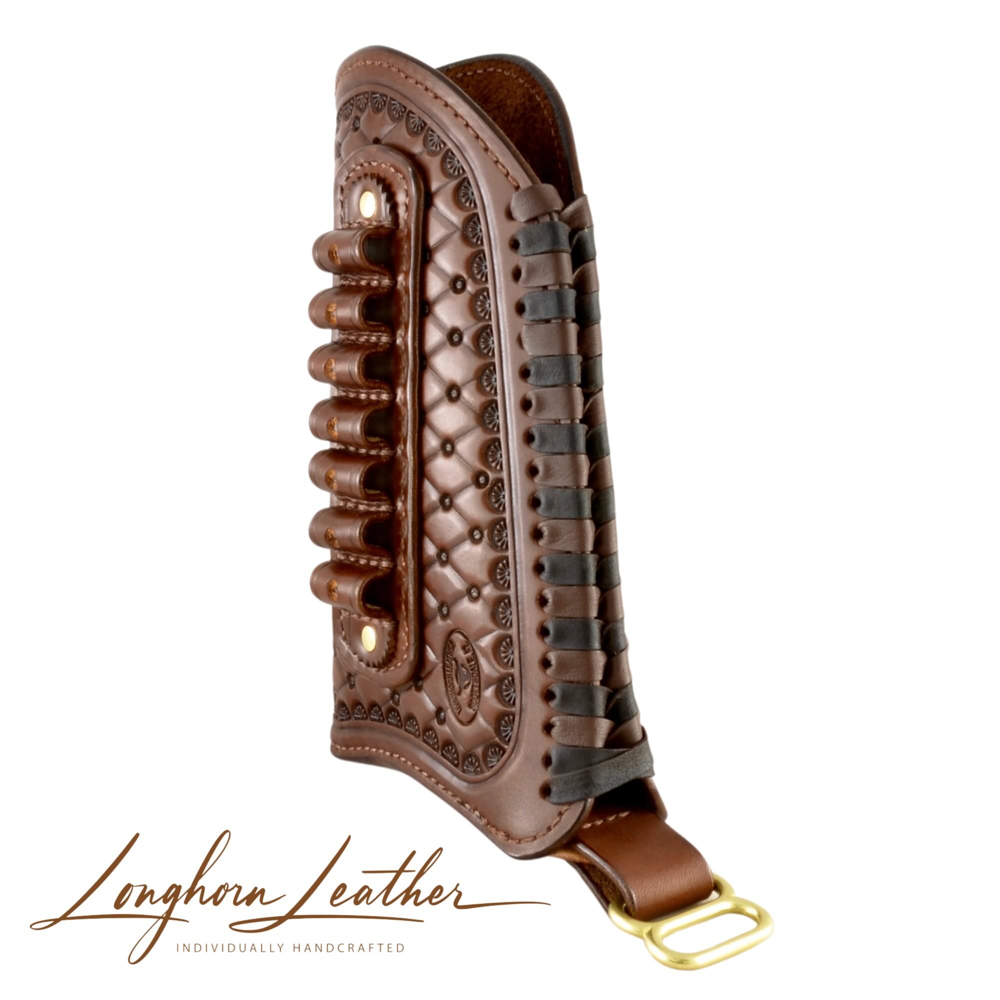 Custom leather gunstock cover with San Carlos design – expertly handcrafted in Scottsdale, Arizona by Longhorn Leather AZ.