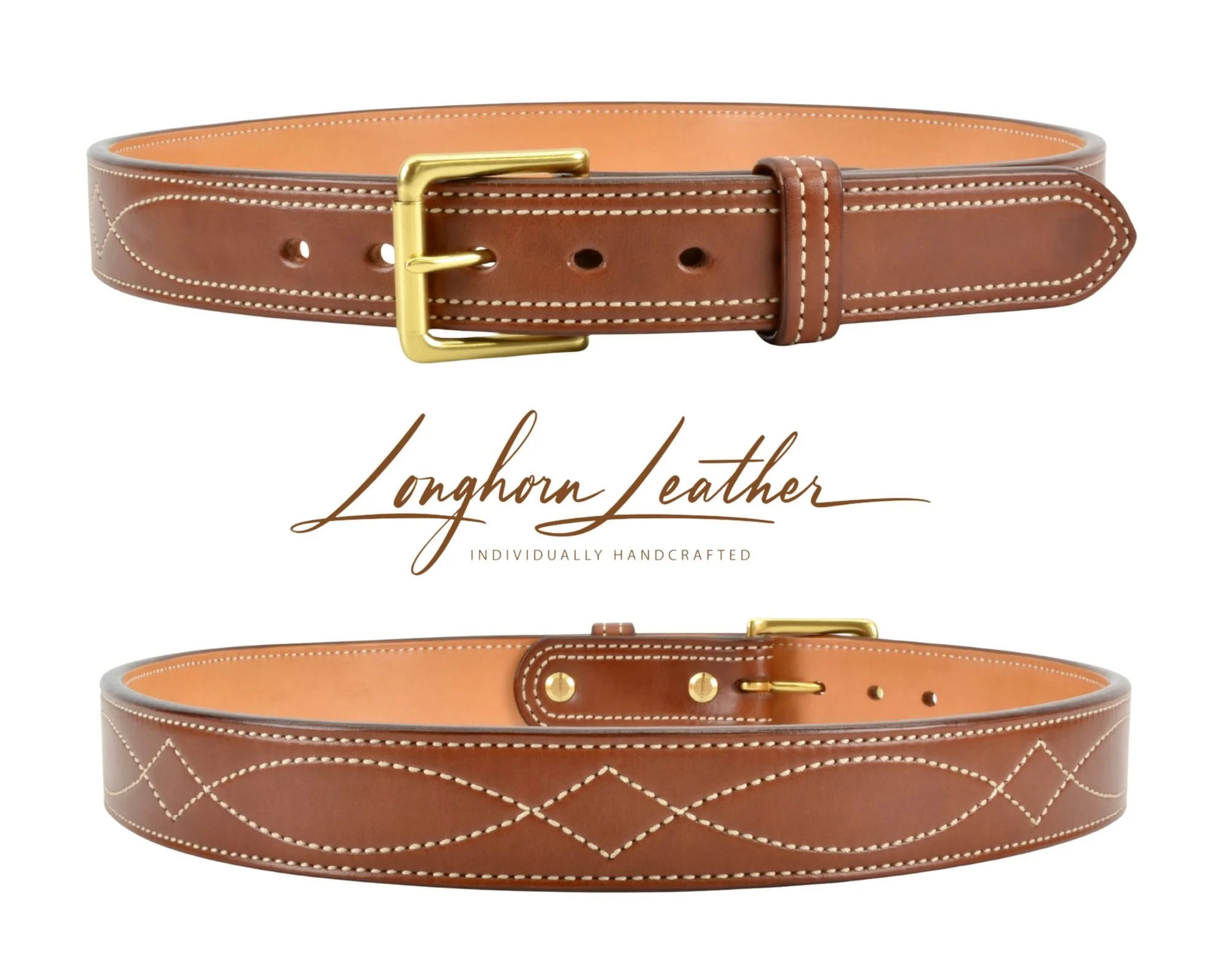 Gunslinger  Design - Custom Leather Gun Belt (Brown with Natural Stitching)