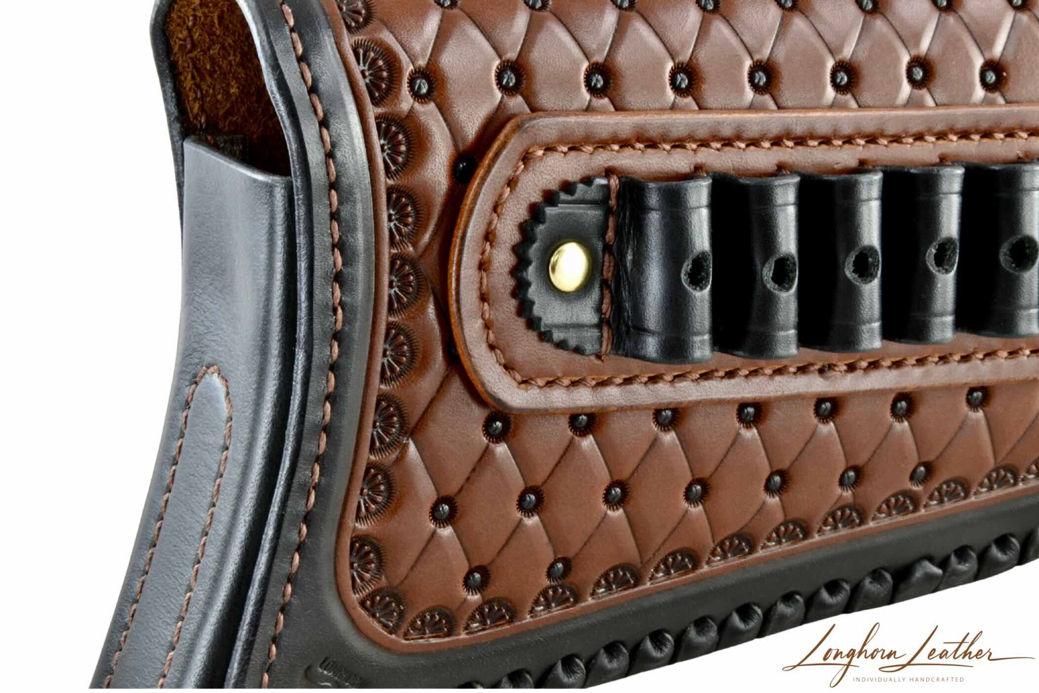 Custom leather gunstock cover with San Carlos design – expertly handcrafted in Scottsdale, Arizona by Longhorn Leather AZ.