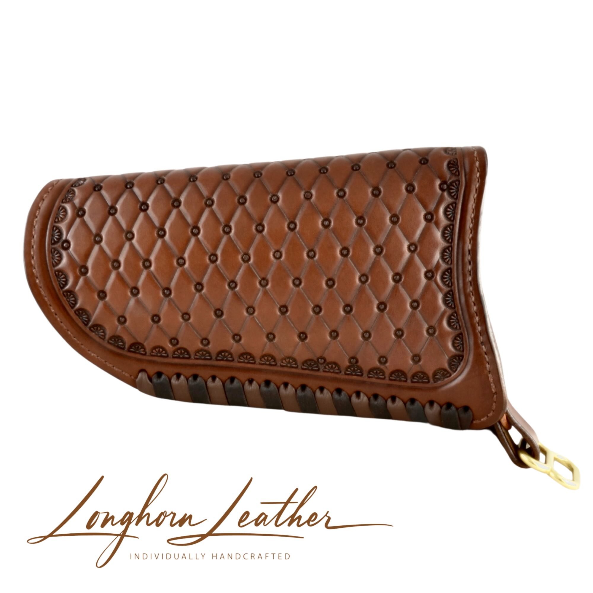 Custom leather gunstock cover with San Carlos design – expertly handcrafted in Scottsdale, Arizona by Longhorn Leather AZ.