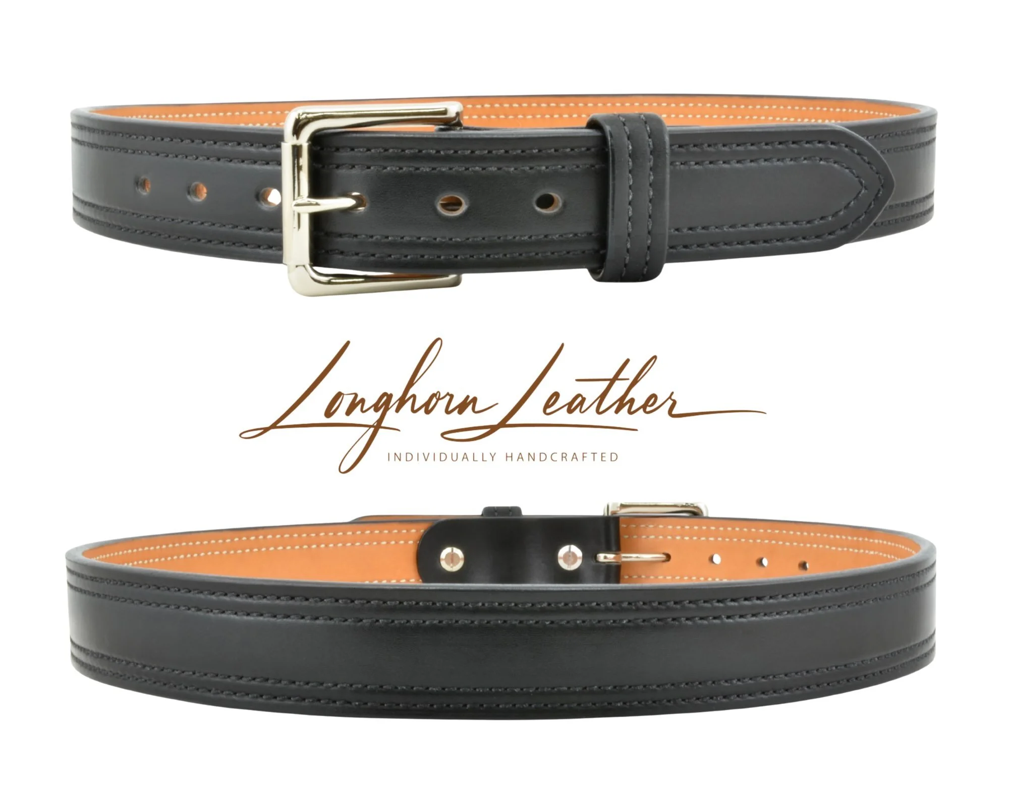 Double-Stitched  Design - Custom Leather Gun Belt (Black)