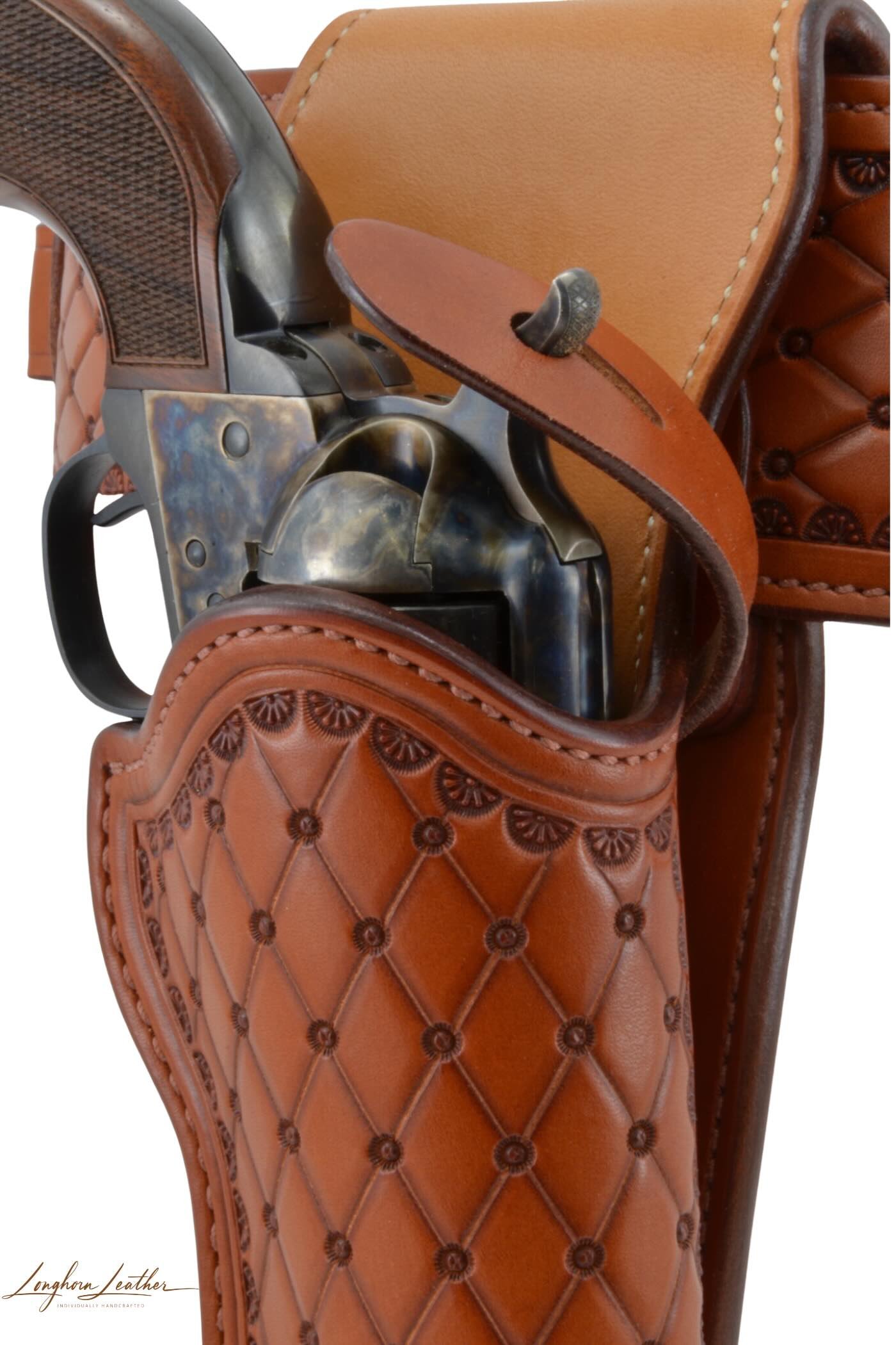 Custom leather single action western holster, San Carlos design, Handcrafted by Longhorn Leather, Scottsdale, AZ