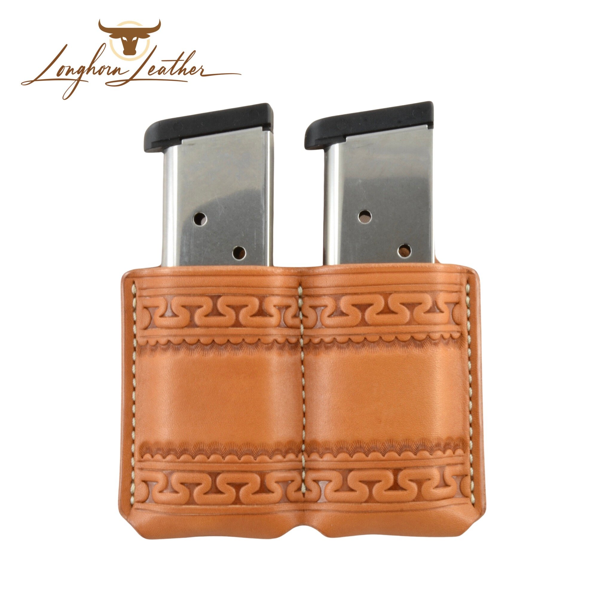  Custom leather 1911 double magazine carrier featuring the Yuma design.  Individually handcrafted at Longhorn Leather AZ