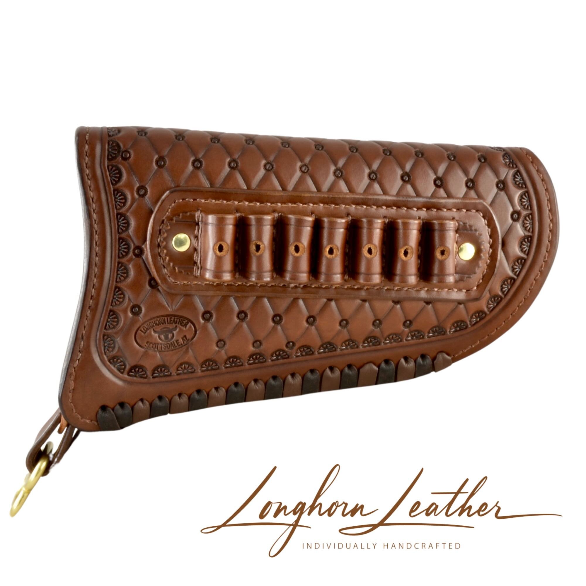 Custom leather gunstock cover with San Carlos design – expertly handcrafted in Scottsdale, Arizona by Longhorn Leather AZ.